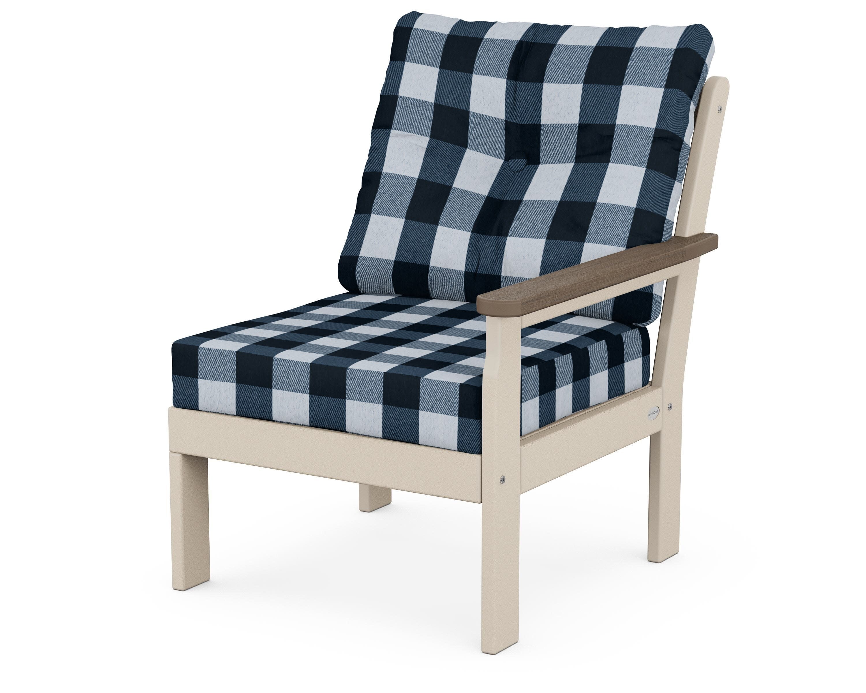Vineyard Modular Right Arm Chair in Sand / Kona / Buffalo Plaid Marine Indigo