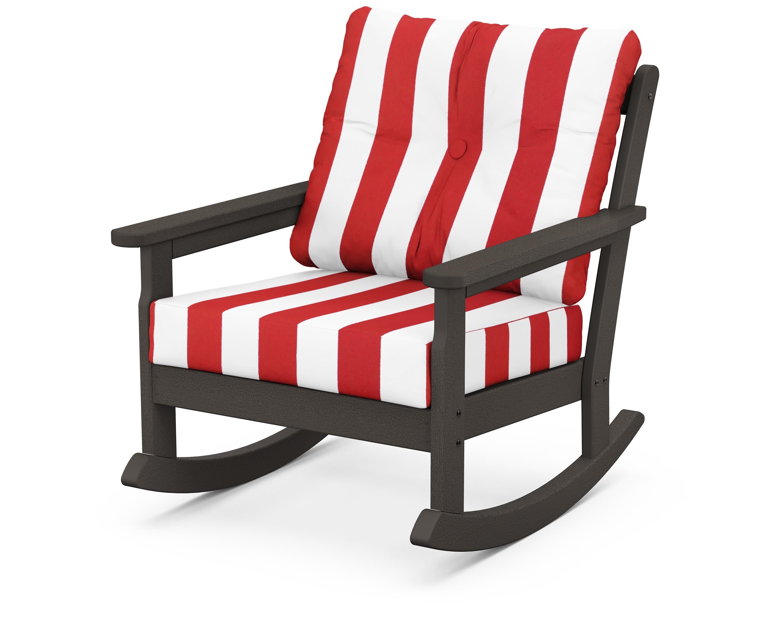 Vineyard Deep Seating Rocking Chair in Vintage Coffee / Cabana Stripe Crimson
