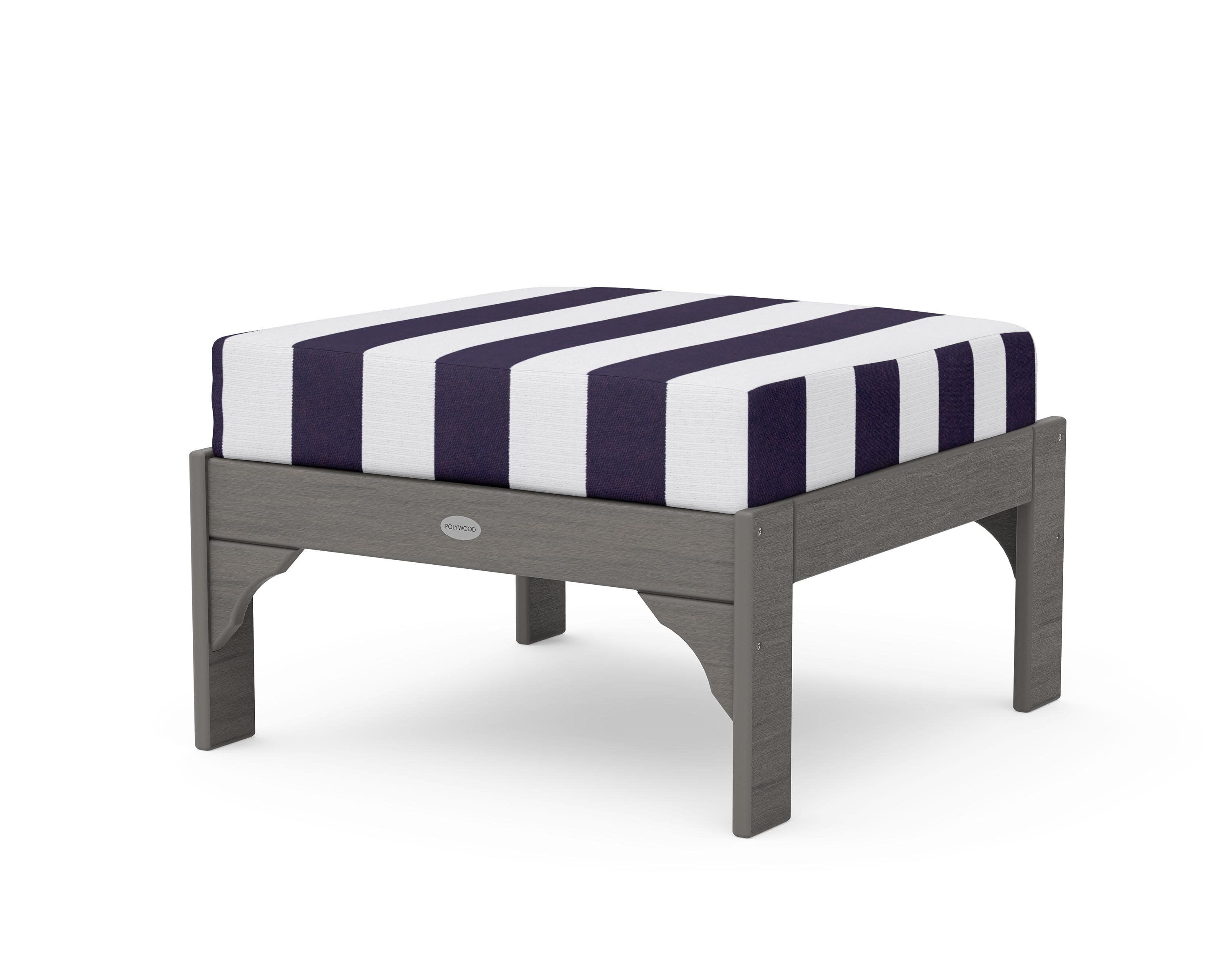 Vineyard Deep Seating Ottoman in Driftwood / Cabana Stripe Navy