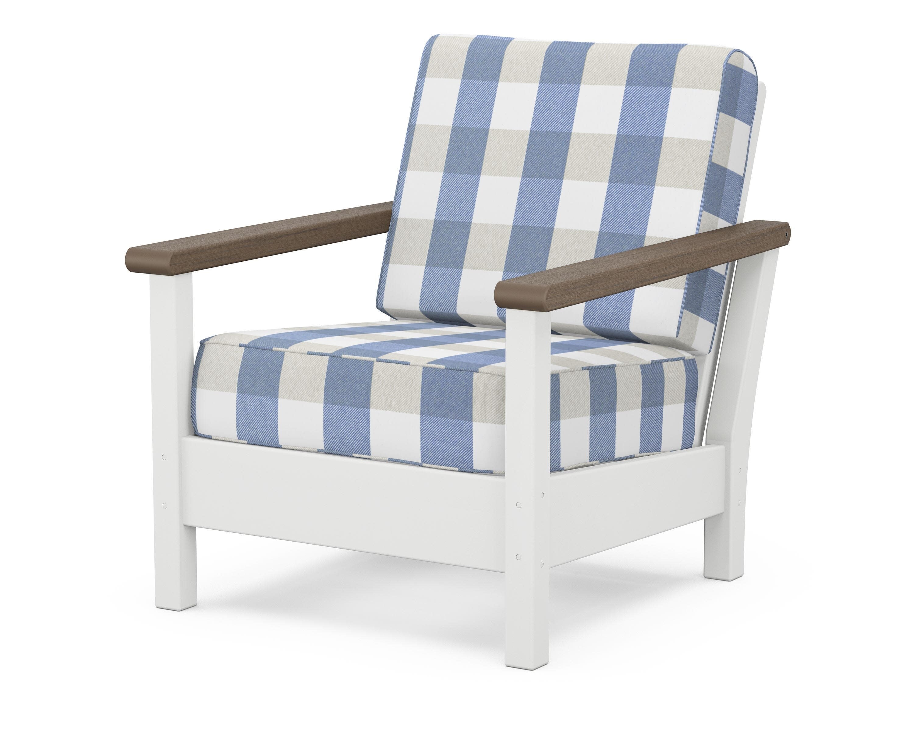 Harbour Deep Seating Chair in White / Kona / Buffalo Plaid Sky Blue