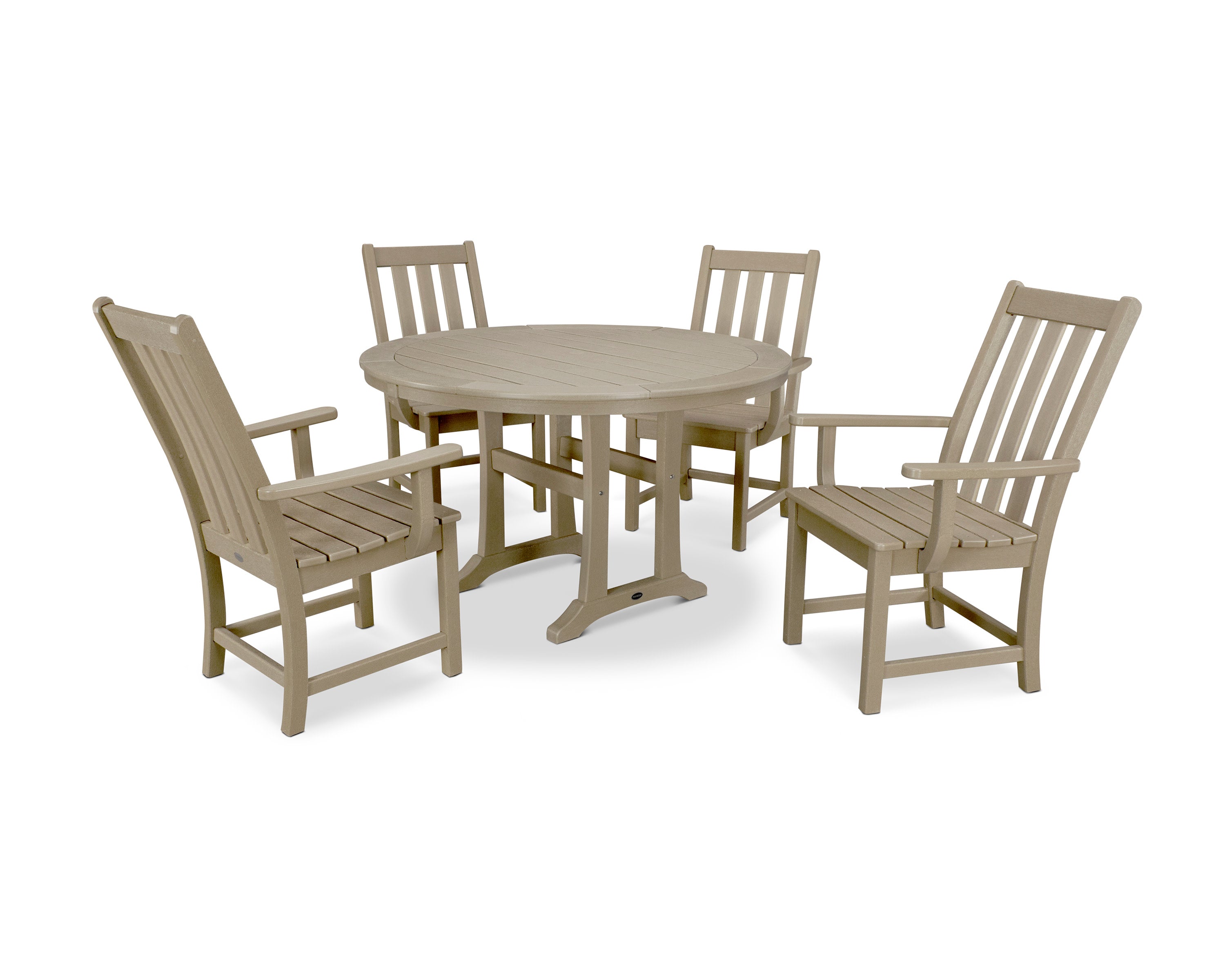 Vineyard 5-Piece Round Dining Set with Trestle Legs in Vintage Sahara