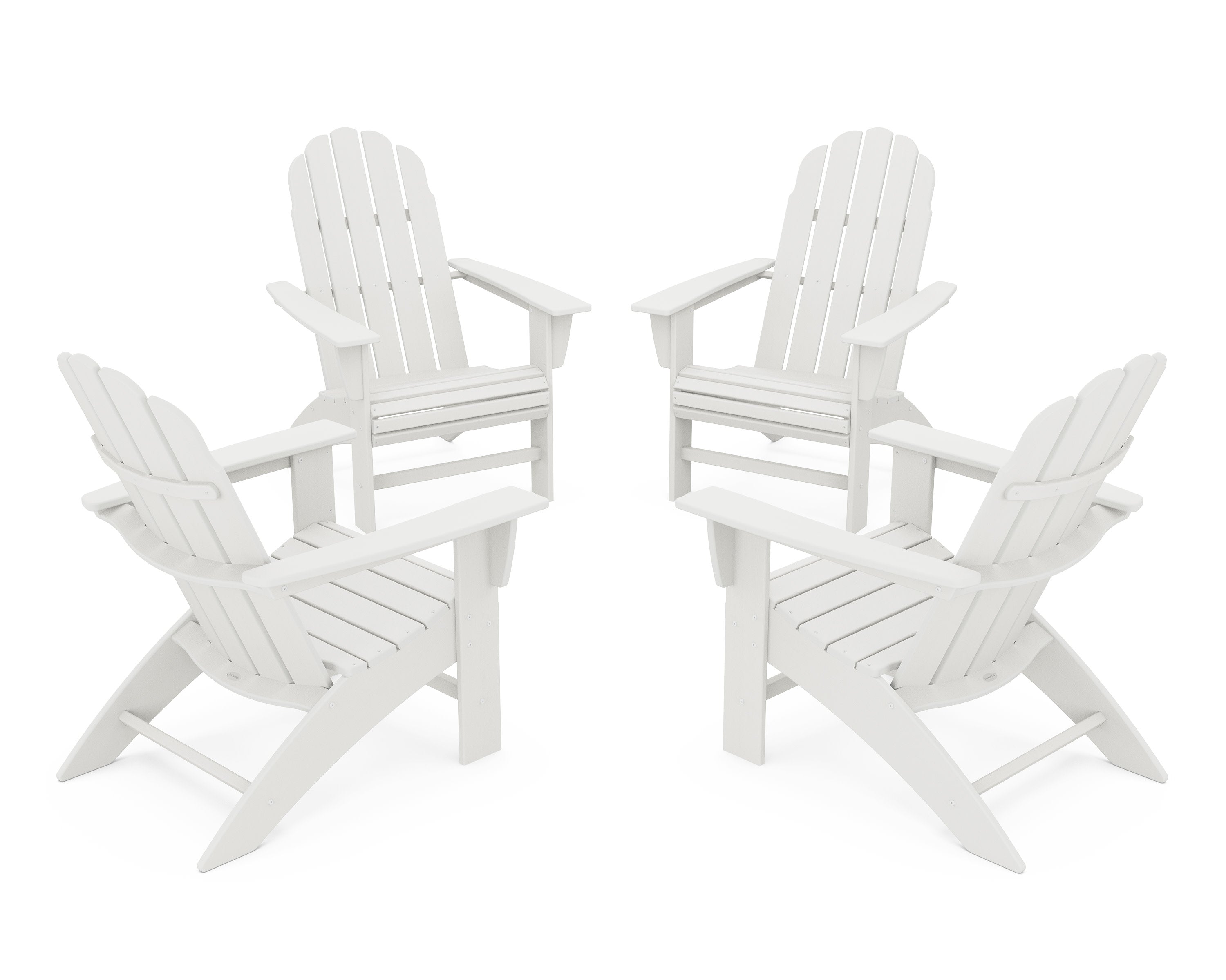 4-Piece Vineyard Curveback Adirondack Chair Conversation Set in Vintage White