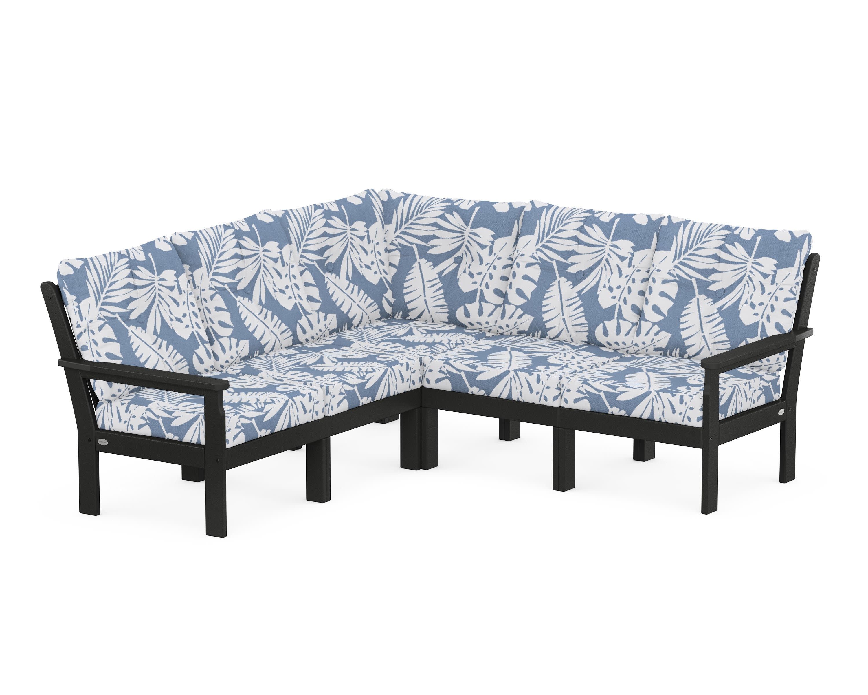 Vineyard 5-Piece Sectional in Black / Leaf Sky Blue