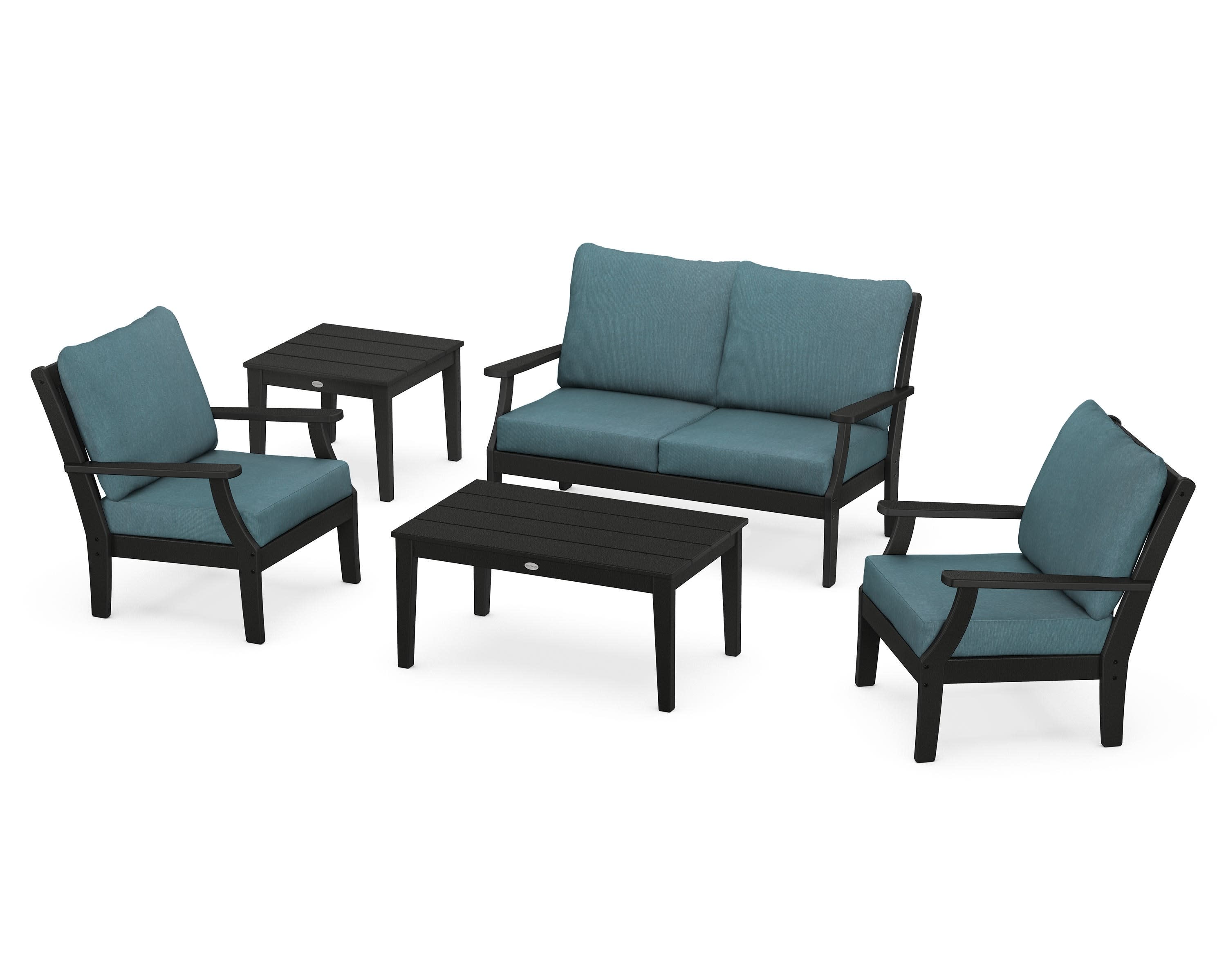 Braxton 5-Piece Deep Seating Set in Black / Ocean Teal