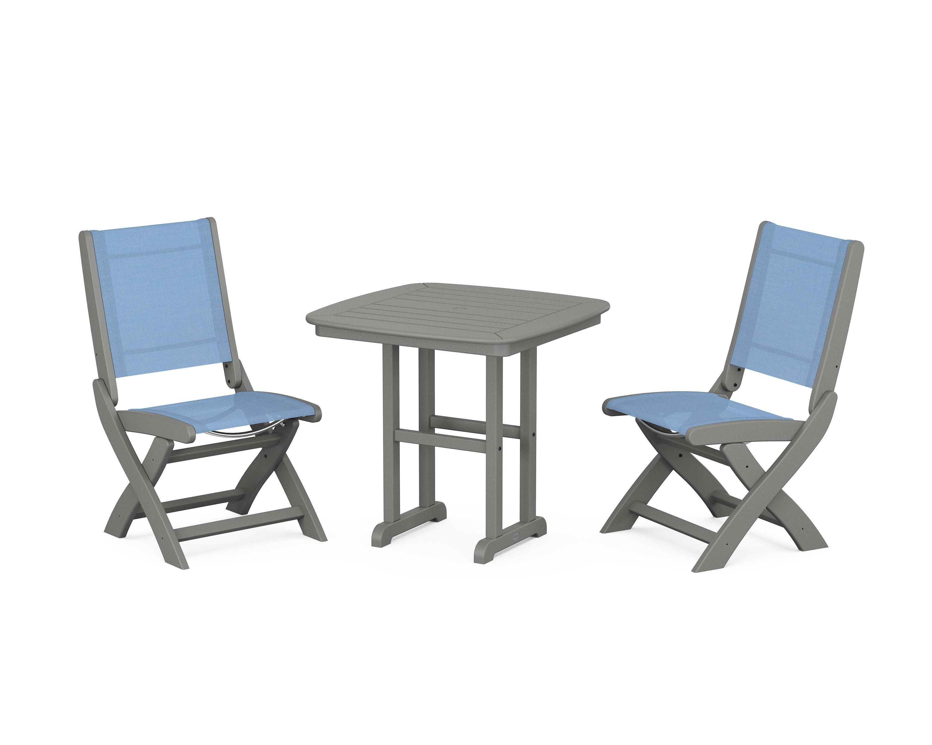 Coastal Folding Side Chair 3-Piece Dining Set in Slate Grey / Poolside Sling