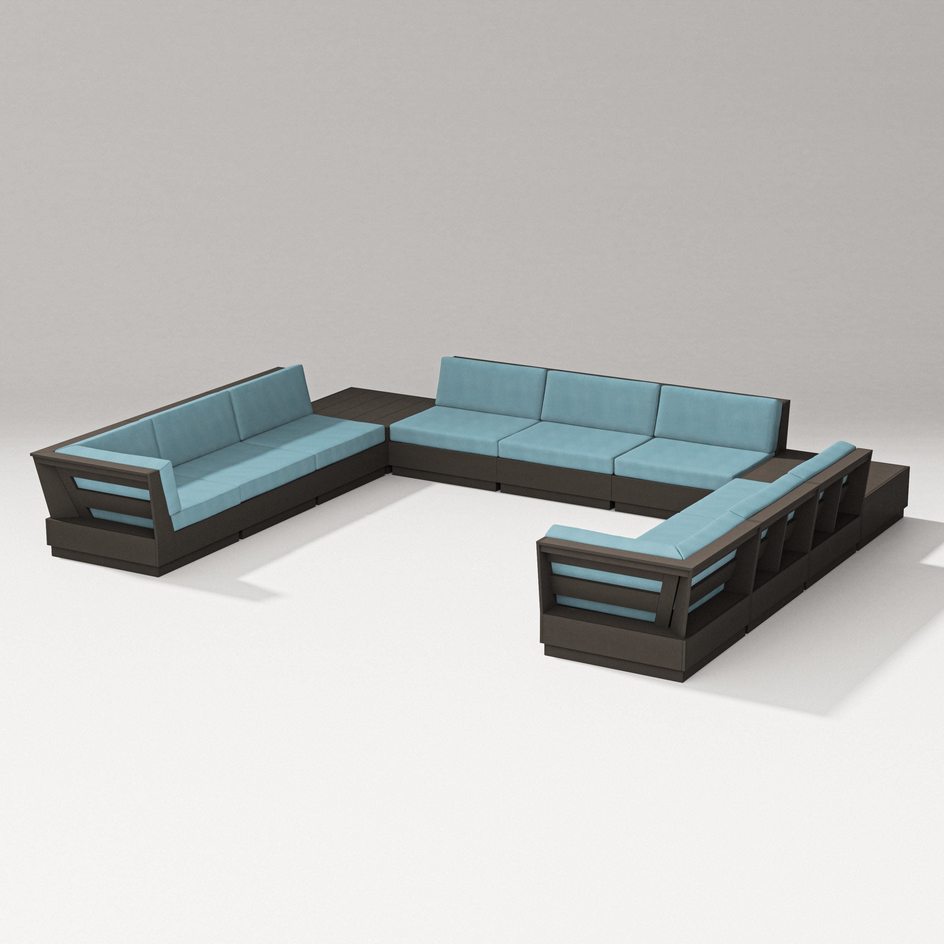 Elevate 11-Piece U-Shaped Sofa Sectional in Vintage Coffee / Lattice Sky Blue