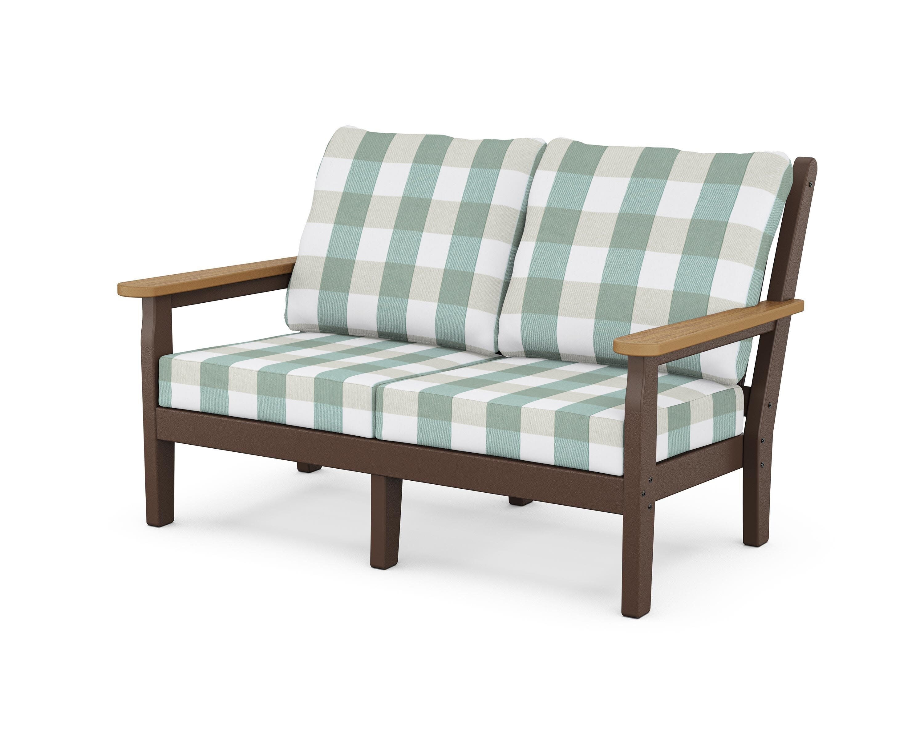 Chippendale Deep Seating Loveseat in Mahogany / Natural / Buffalo Plaid Glacier Spa