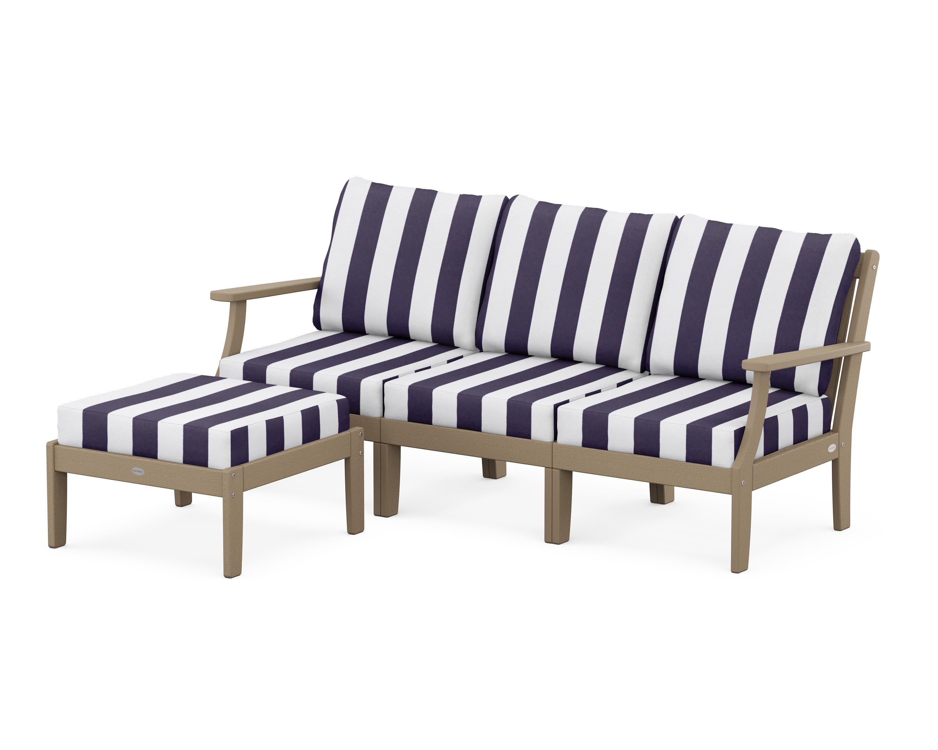 Braxton Modular 4-Piece Deep Seating Set with Ottoman in Vintage Sahara / Cabana Stripe Navy