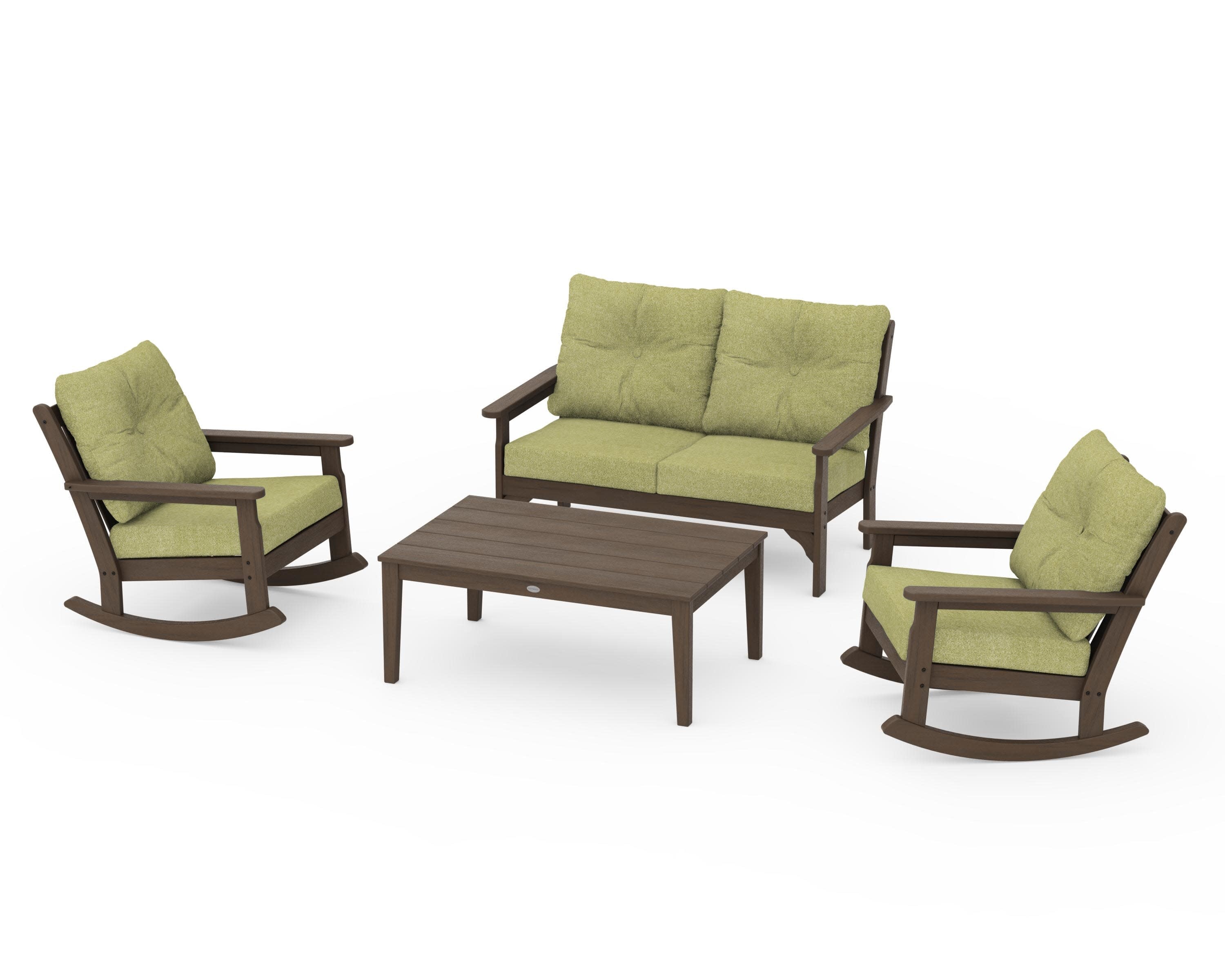 Vineyard 4-Piece Deep Seating Rocking Chair Set in Kona / Chartreuse Boucle