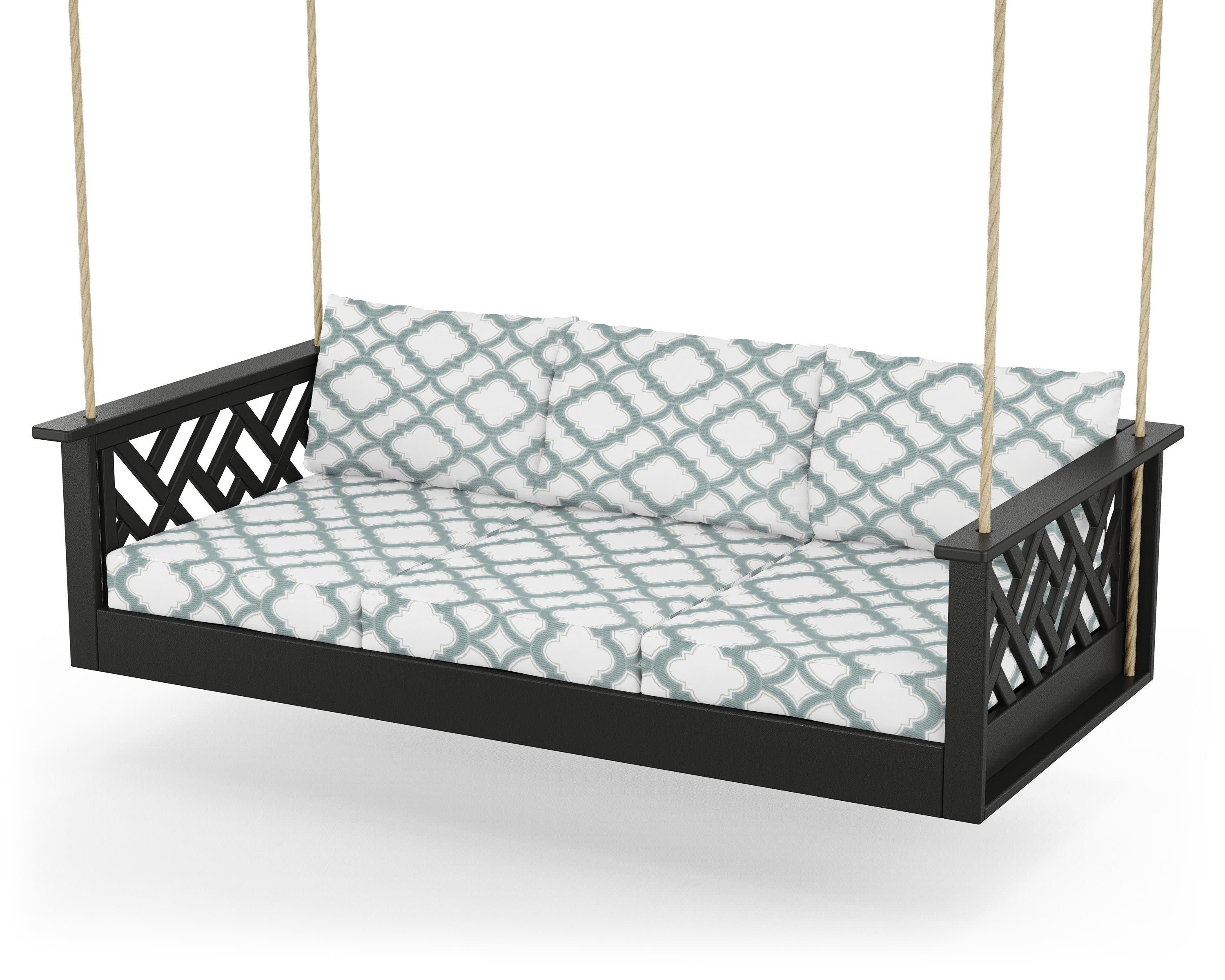 Chippendale Daybed Swing in Black / Trellis Glacier Spa