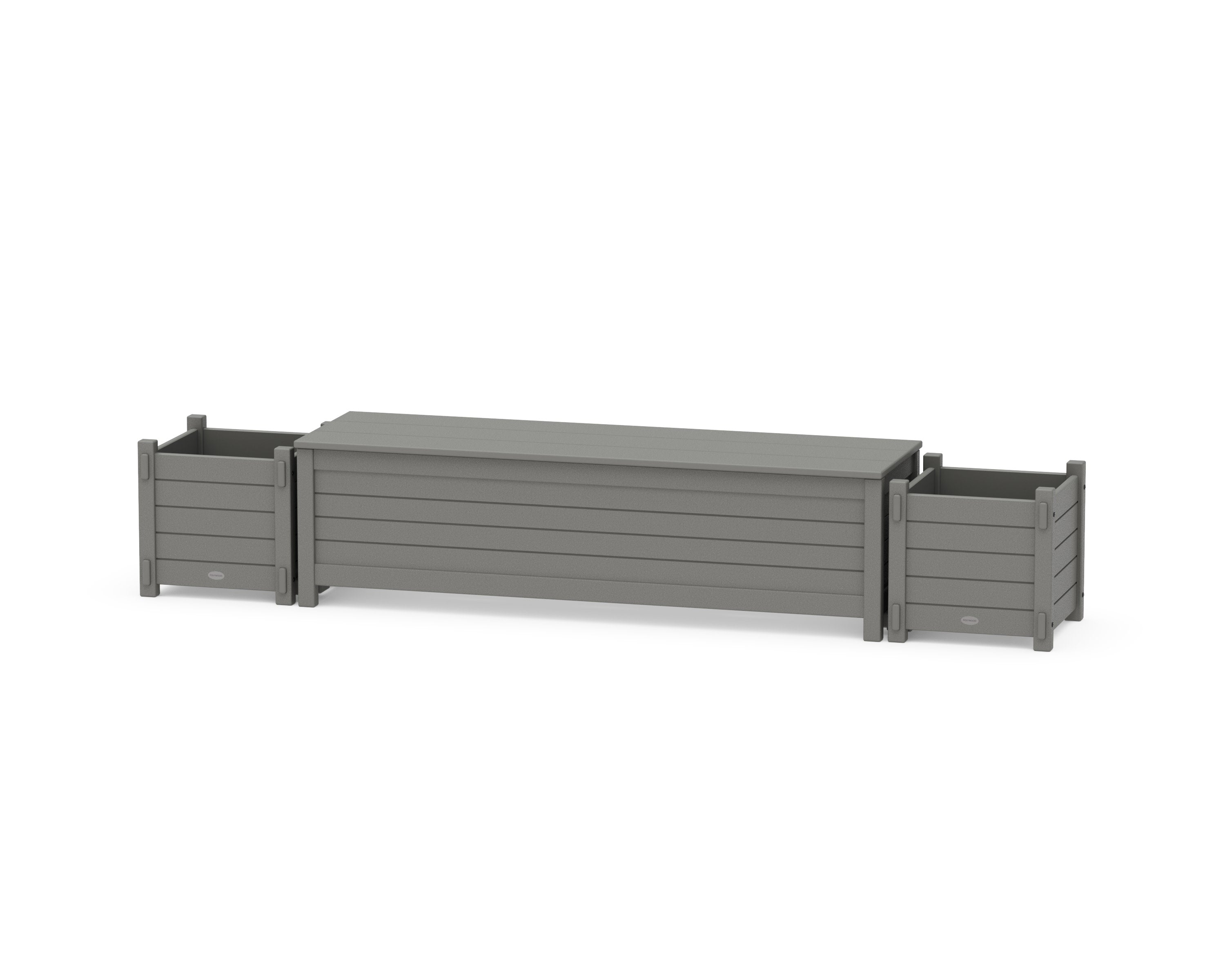 60" Nautical Straight Planter Storage Bench Set in Slate Grey