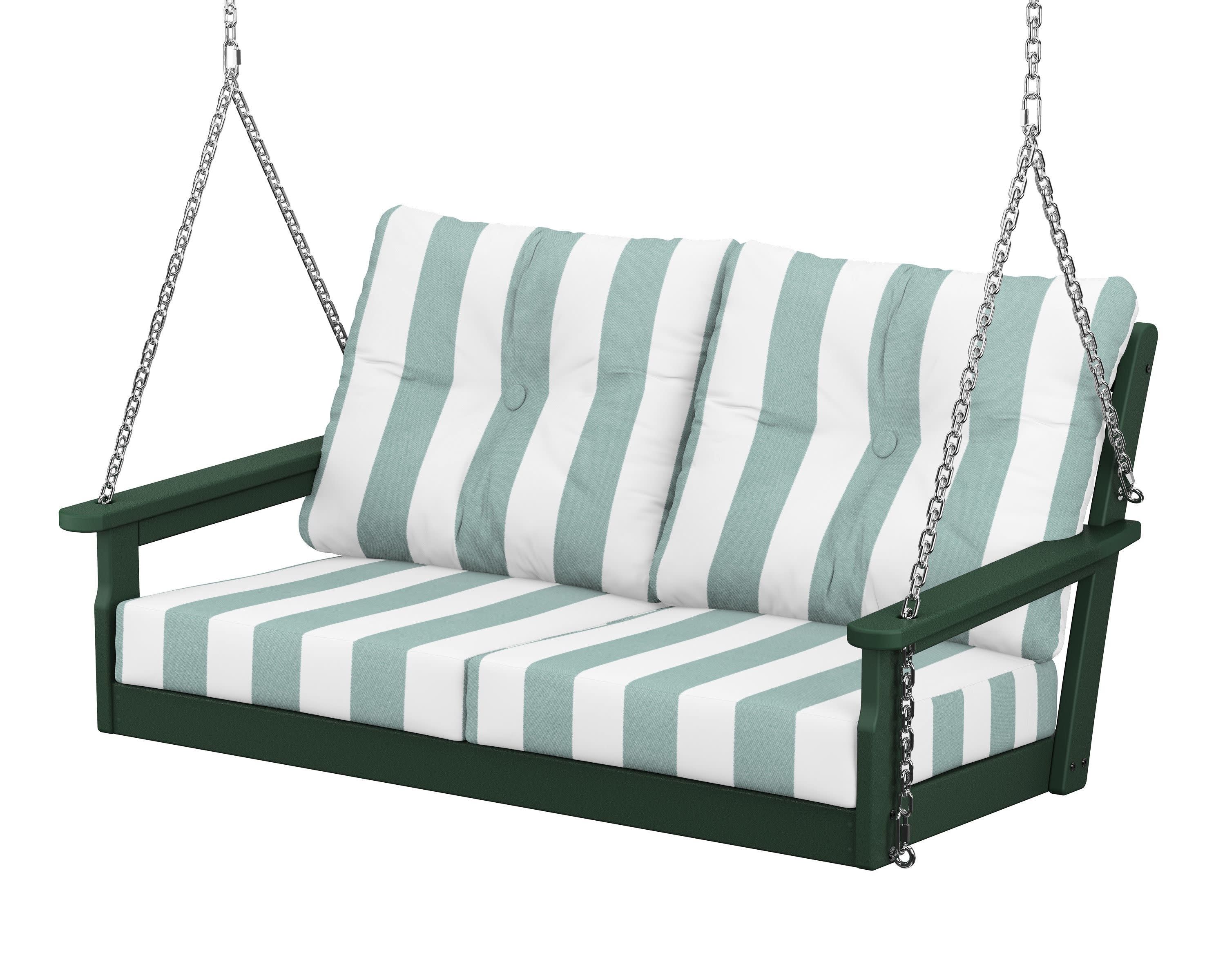 Vineyard Deep Seating Swing in Green / Cabana Stripe Glacier Spa