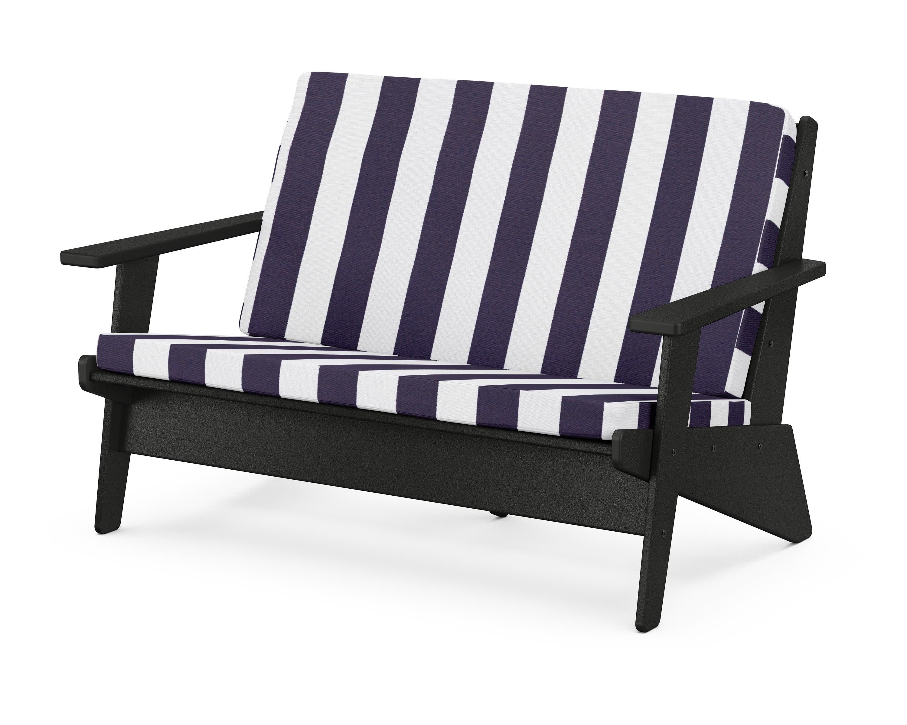 Riviera Modern Lounge Loveseat in Black / Cabana Stripe Navy