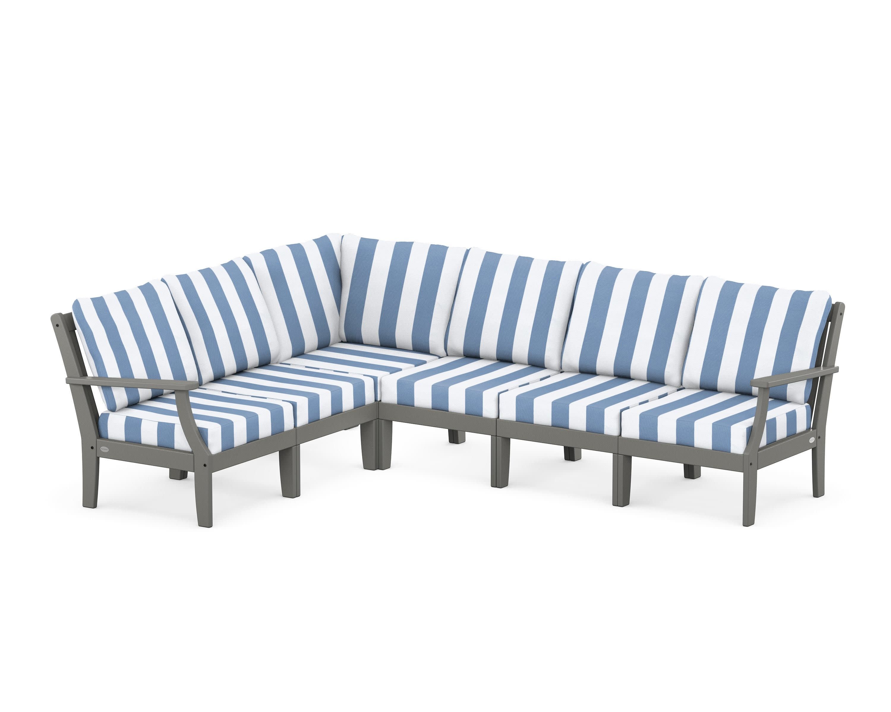 Braxton Modular 6-Piece Deep Seating Set in Slate Grey / Cabana Stripe Sky Blue