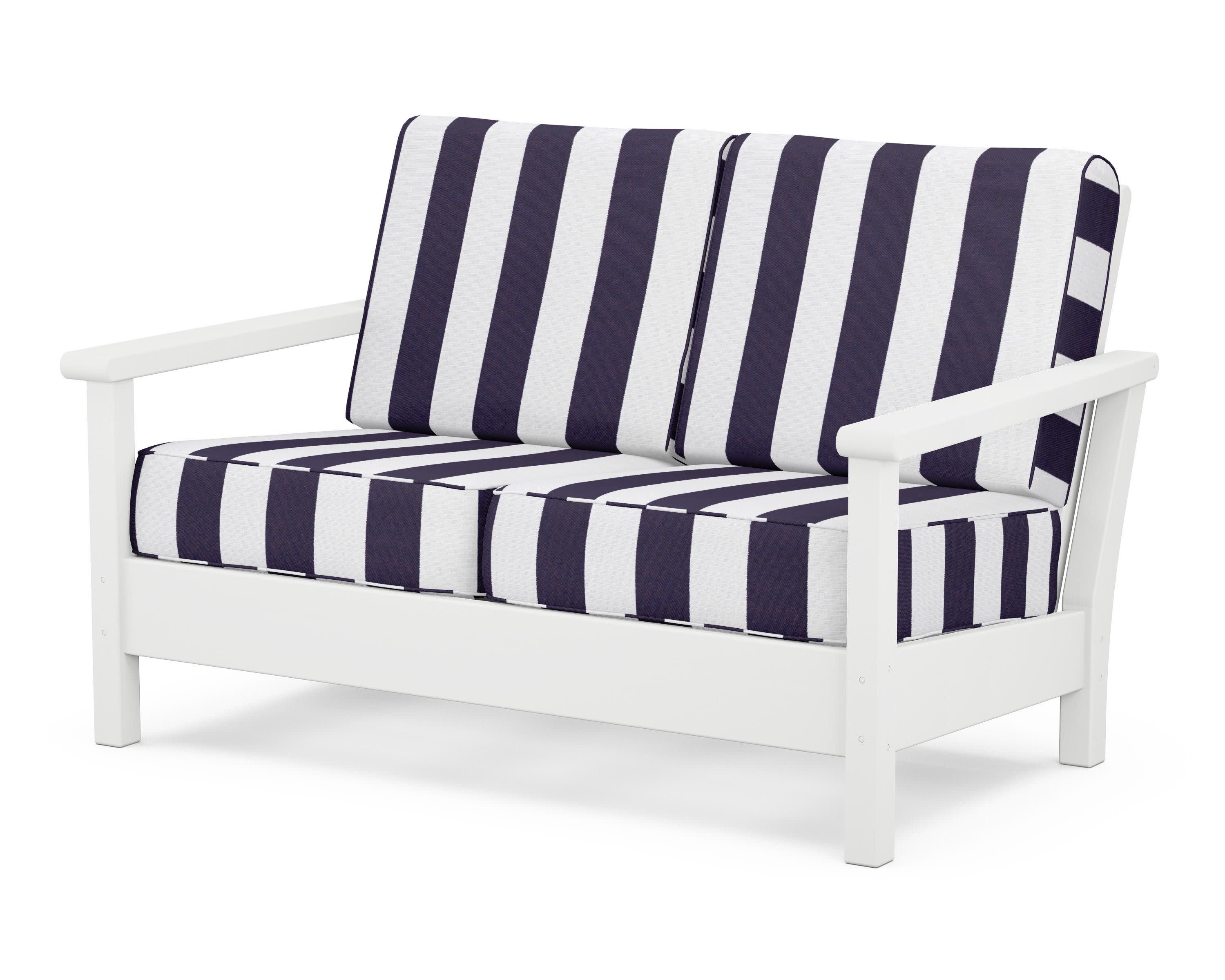 Harbour Deep Seating Loveseat in White / Cabana Stripe Navy