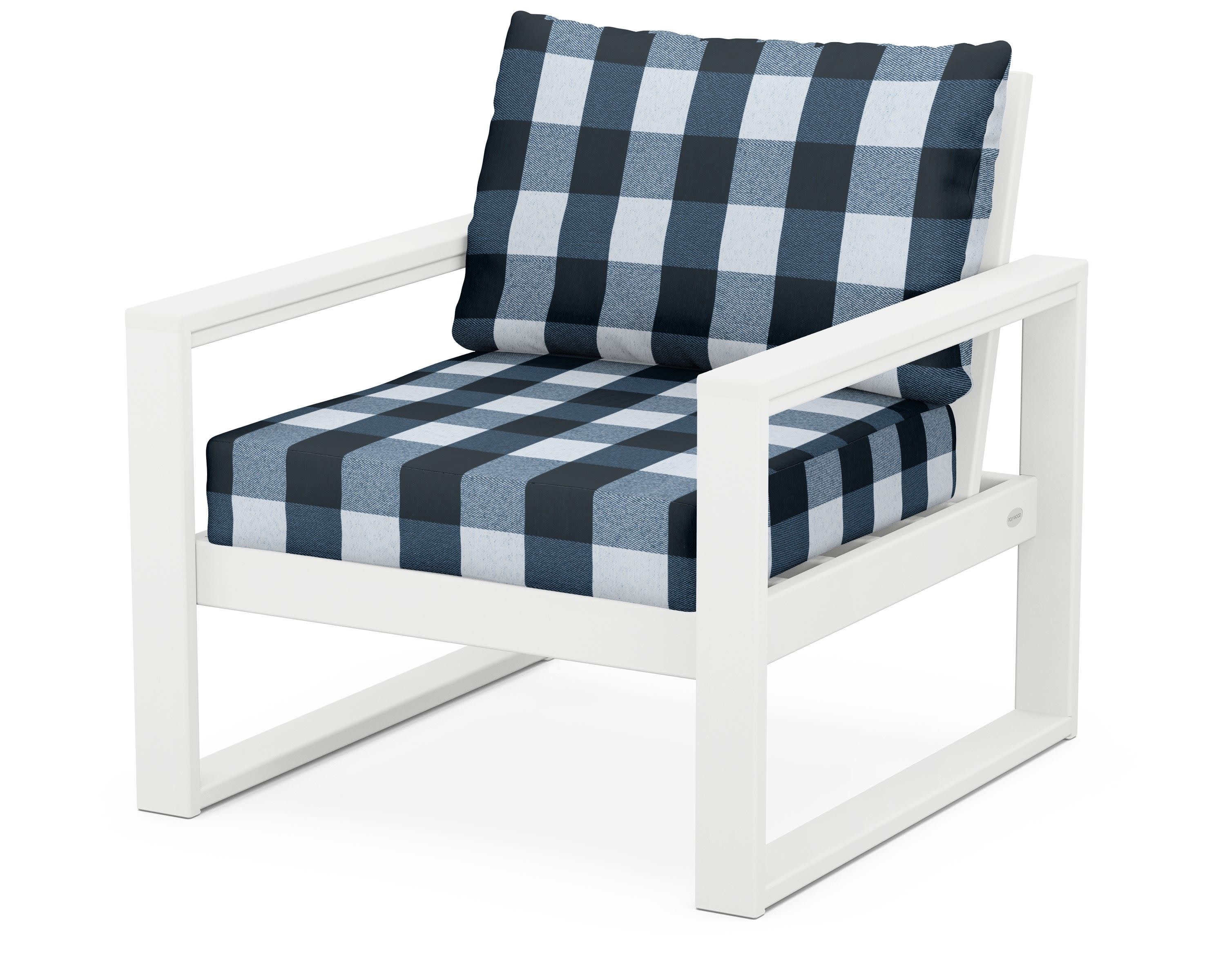 EDGE Club Chair in White / Buffalo Plaid Marine Indigo