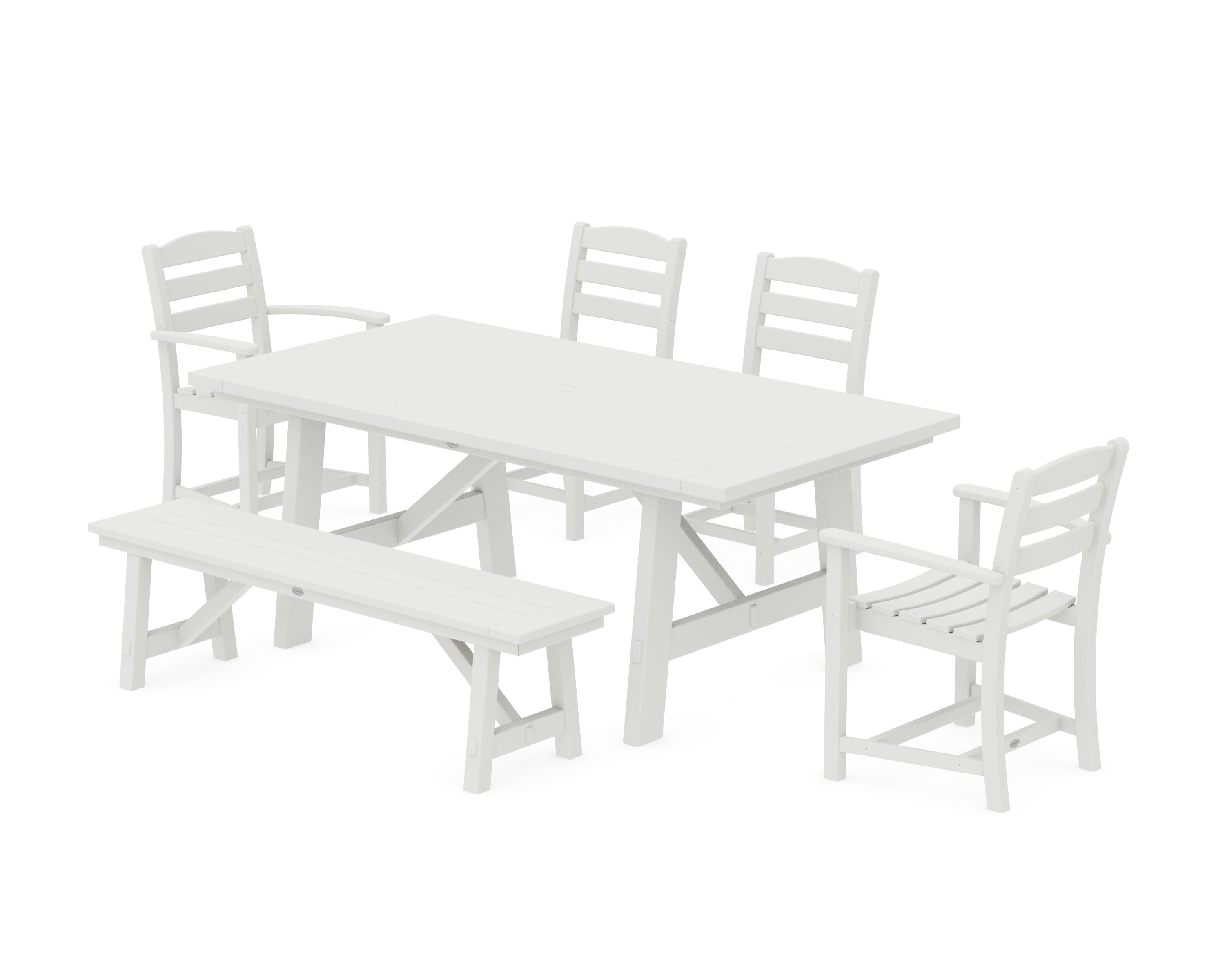 La Casa Caf 6-Piece Rustic Farmhouse Dining Set with Bench in Vintage White