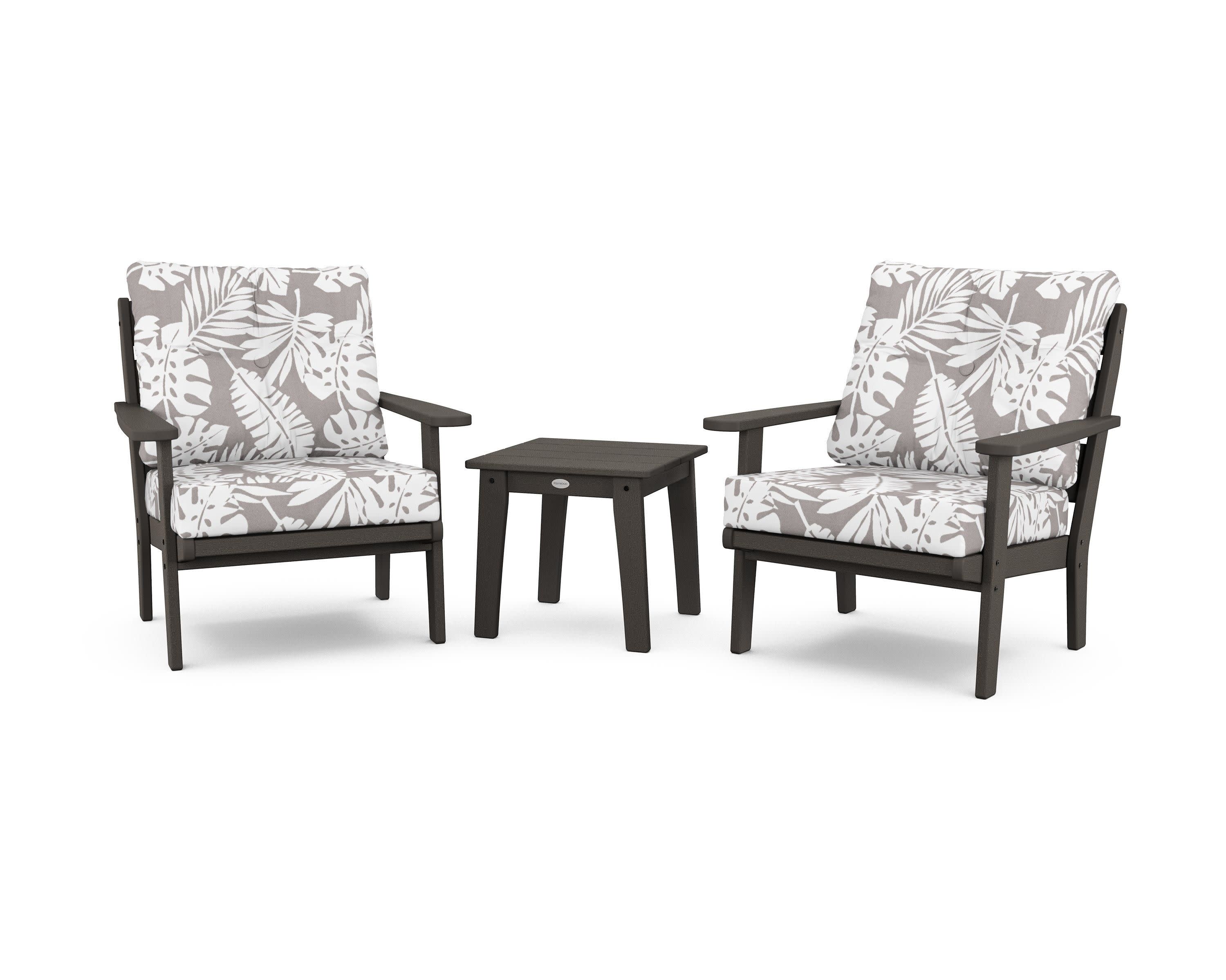 Lakeside 3-Piece Deep Seating Chair Set in Vintage Coffee / Leaf Grey Mist