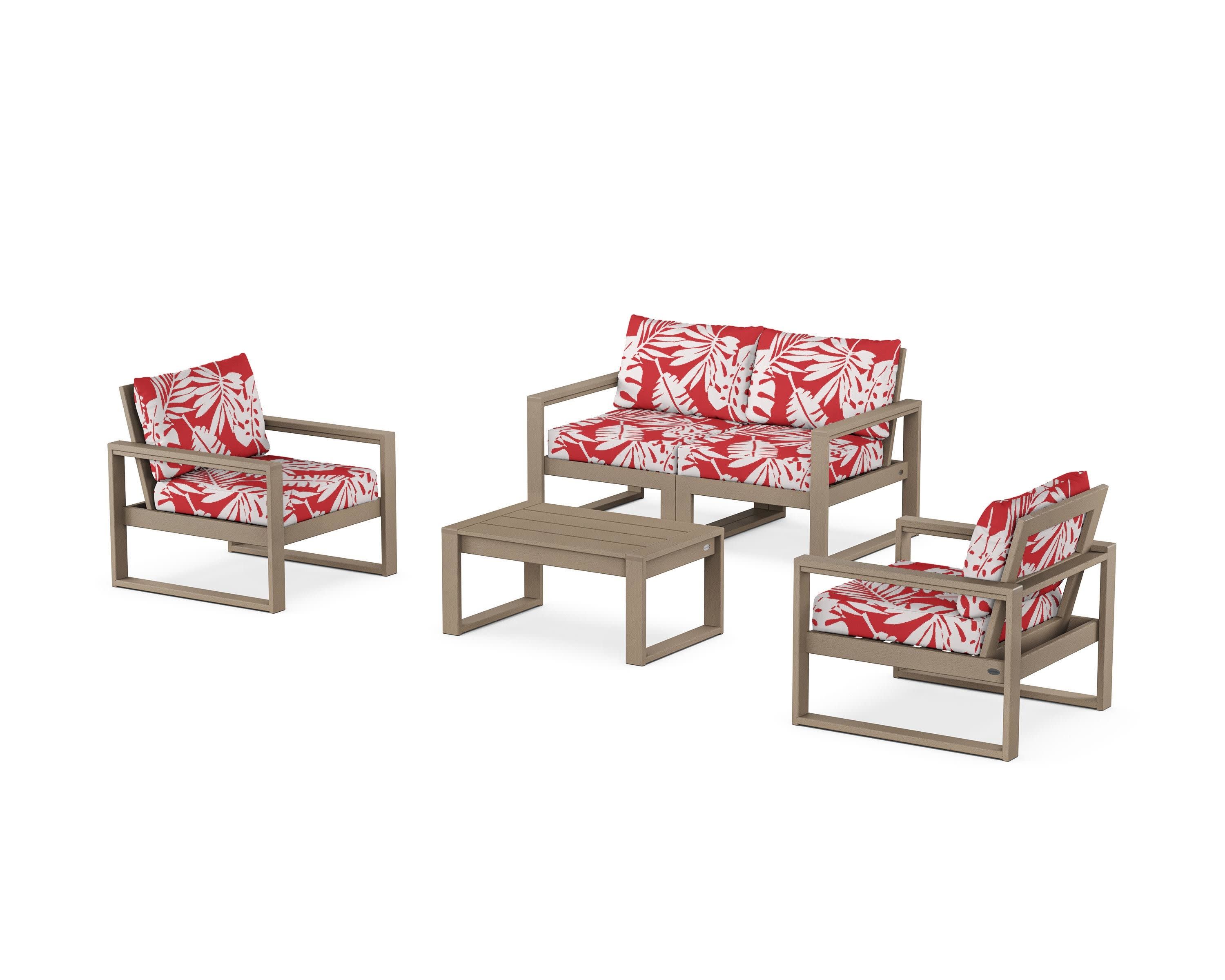 EDGE Sectional 4-Piece Deep Seating Set with Loveseat in Vintage Sahara / Leaf Crimson