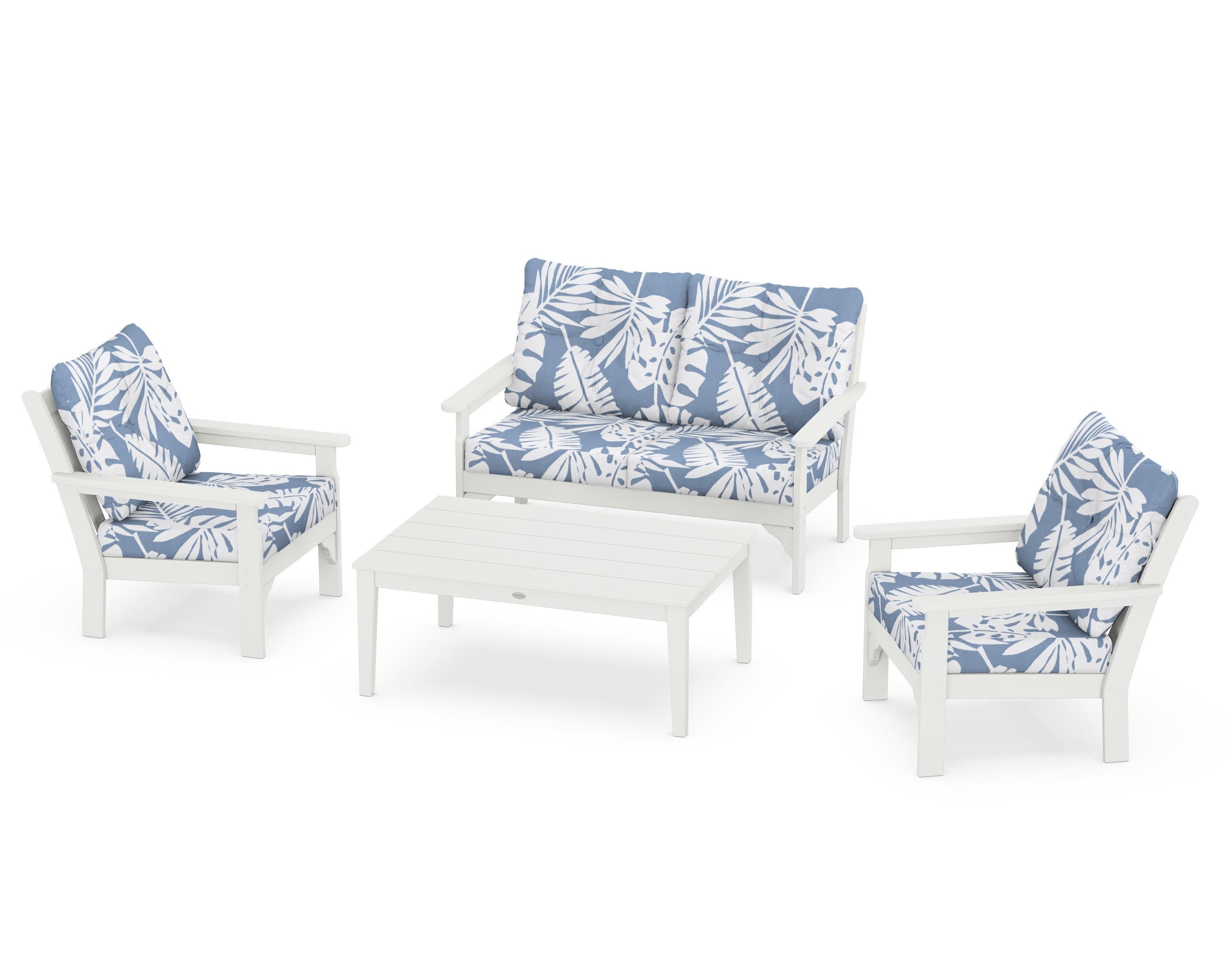 Vineyard 4-Piece Deep Seating Set in Vintage White / Leaf Sky Blue