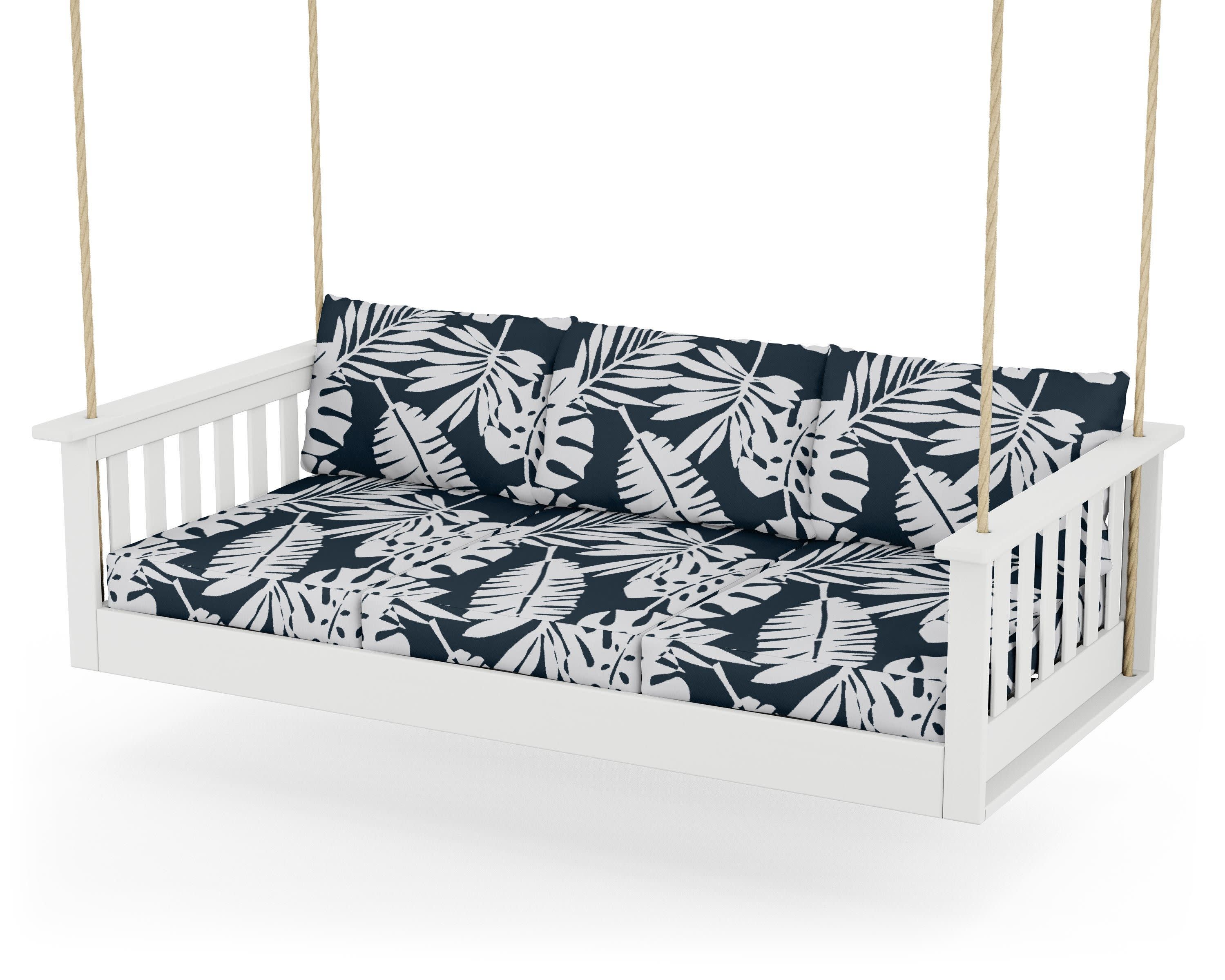 Vineyard Daybed Swing in White / Leaf Marine Indigo