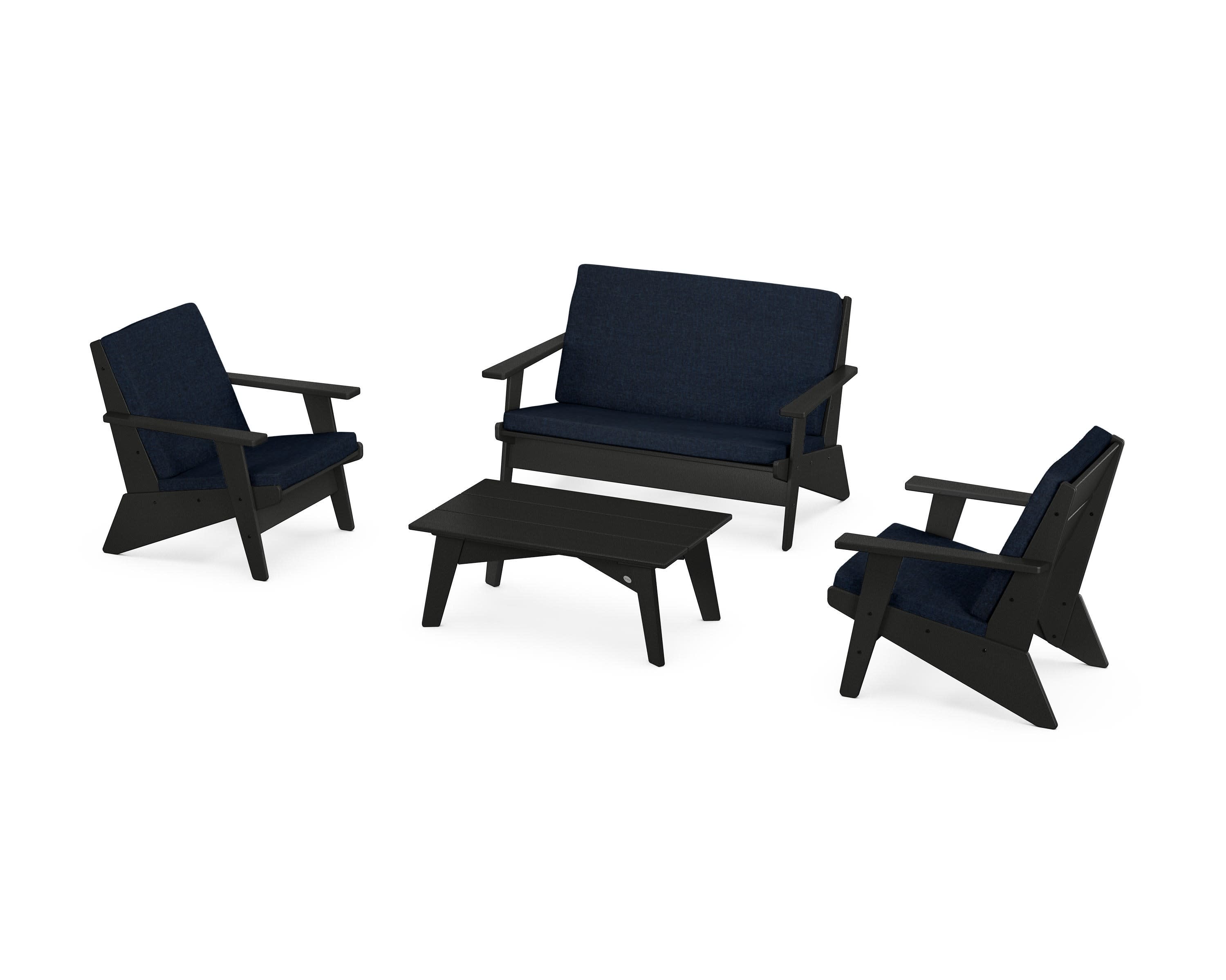 Riviera Modern Lounge 4-Piece Set in Black / Marine Indigo
