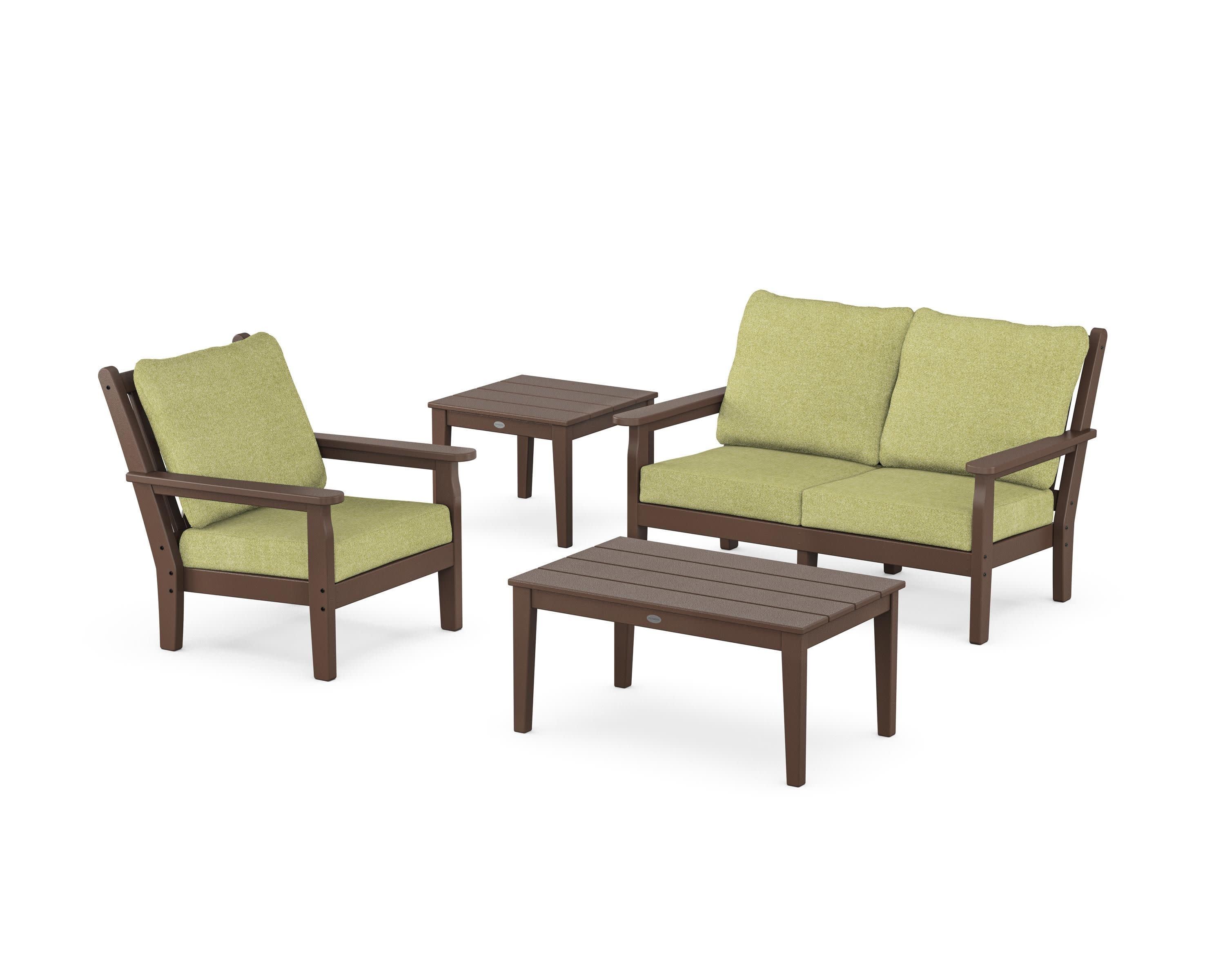 Chippendale 4-Piece Deep Seating Set in Mahogany / Chartreuse Boucle