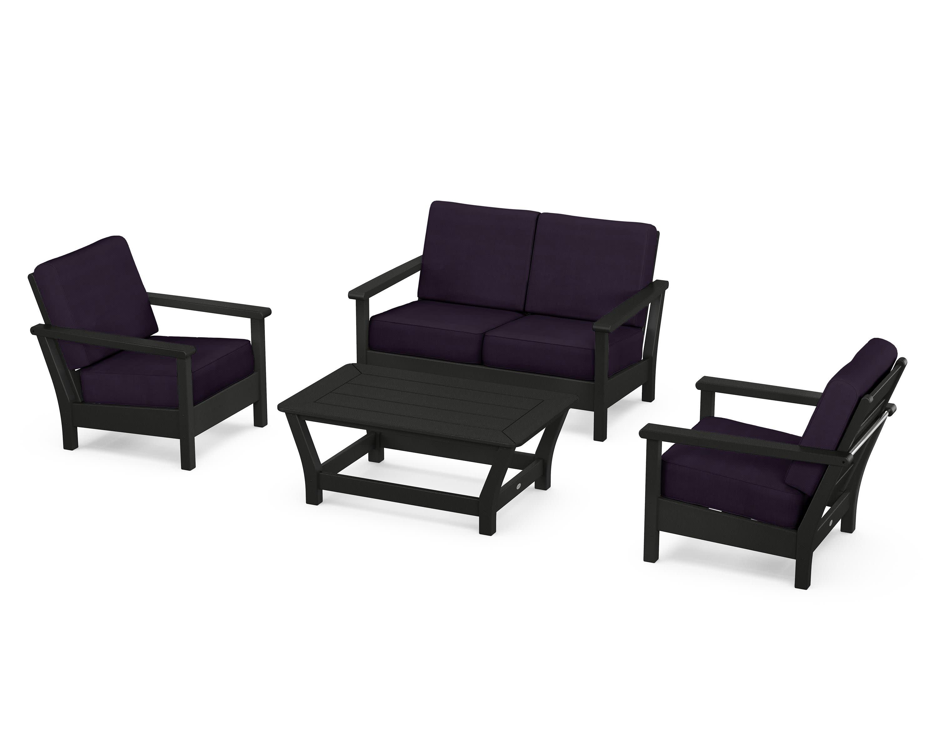 Harbour 4-Piece Deep Seating Set in Black / Navy Linen