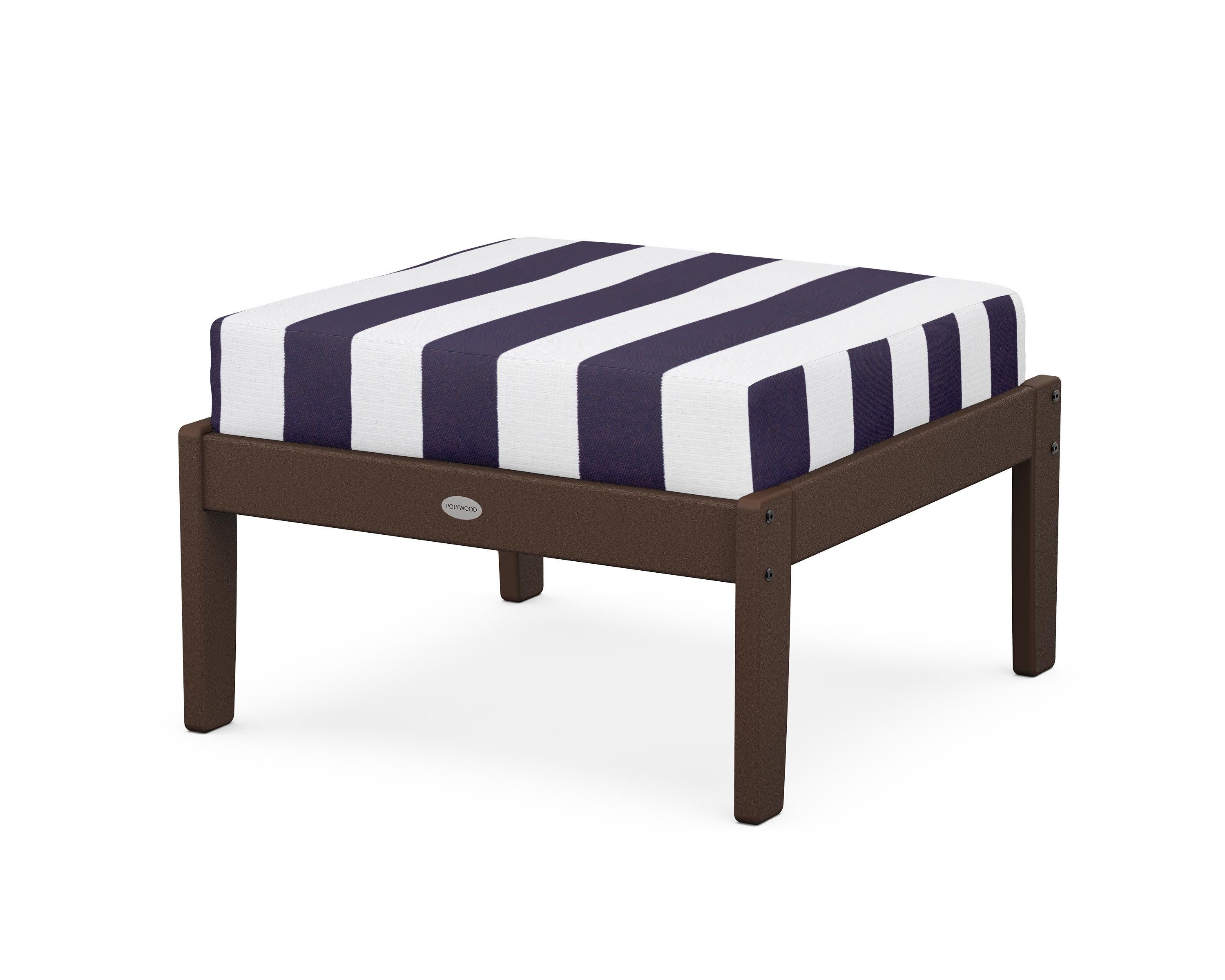 Braxton Deep Seating Ottoman in Mahogany / Cabana Stripe Navy