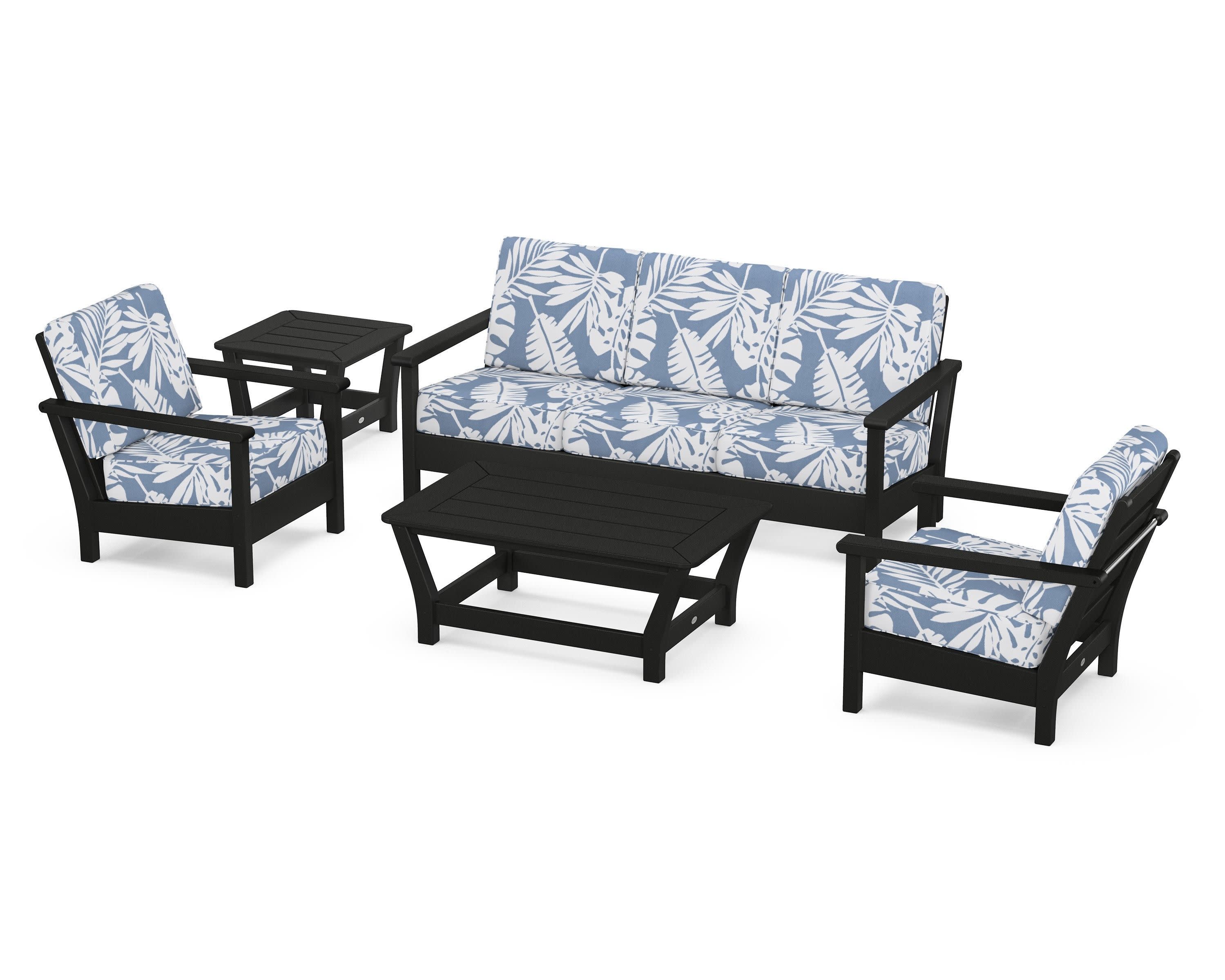 Harbour 5-Piece Deep Seating Set in Black / Leaf Sky Blue