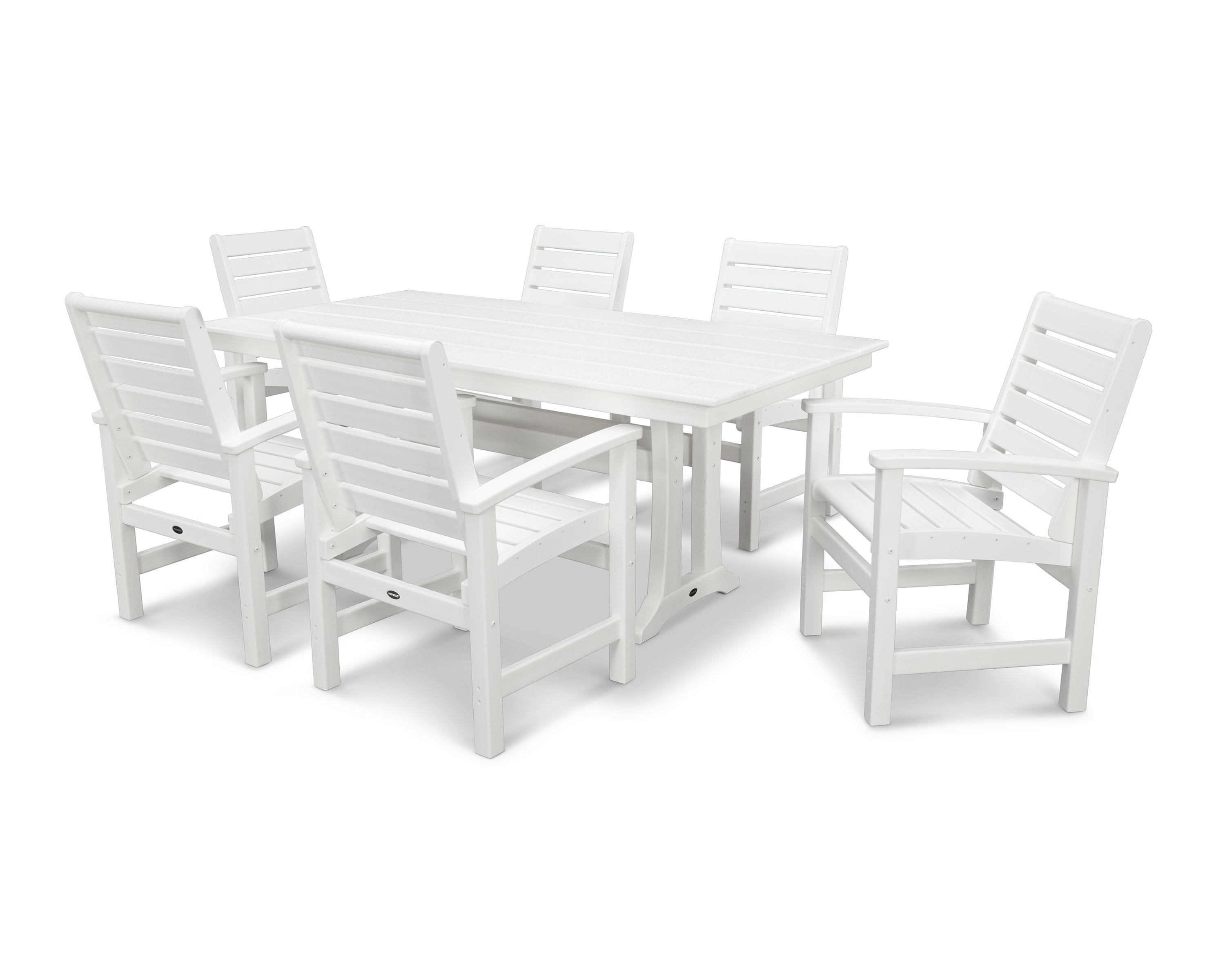 Signature 7-Piece Farmhouse Dining Set with Trestle Legs in White