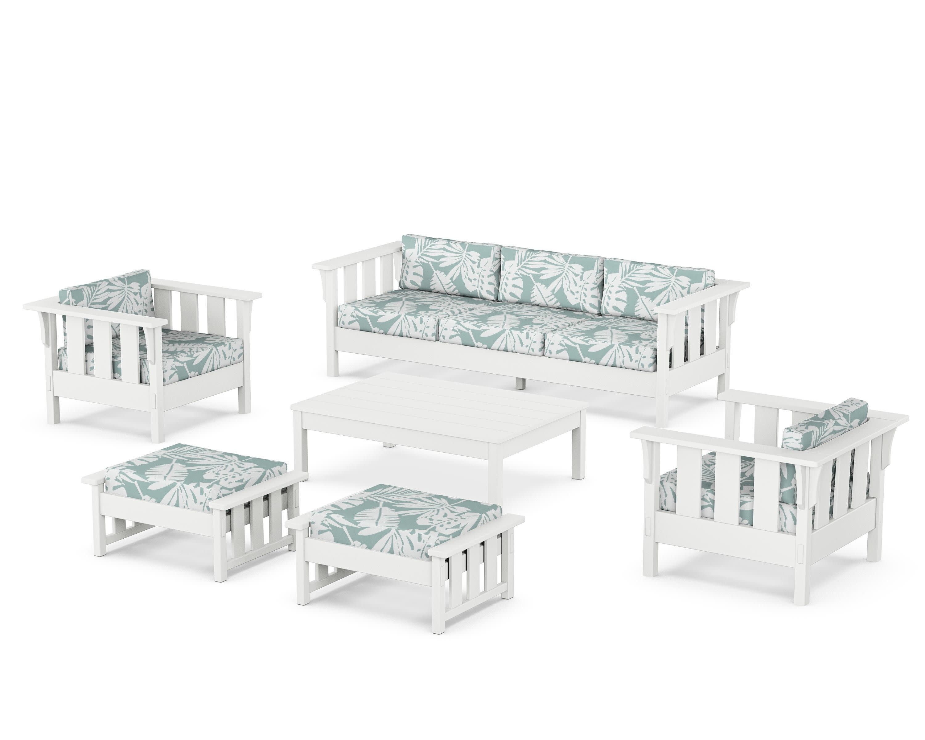Acadia 6-Piece Lounge Sofa Set in White / Leaf Glacier Spa
