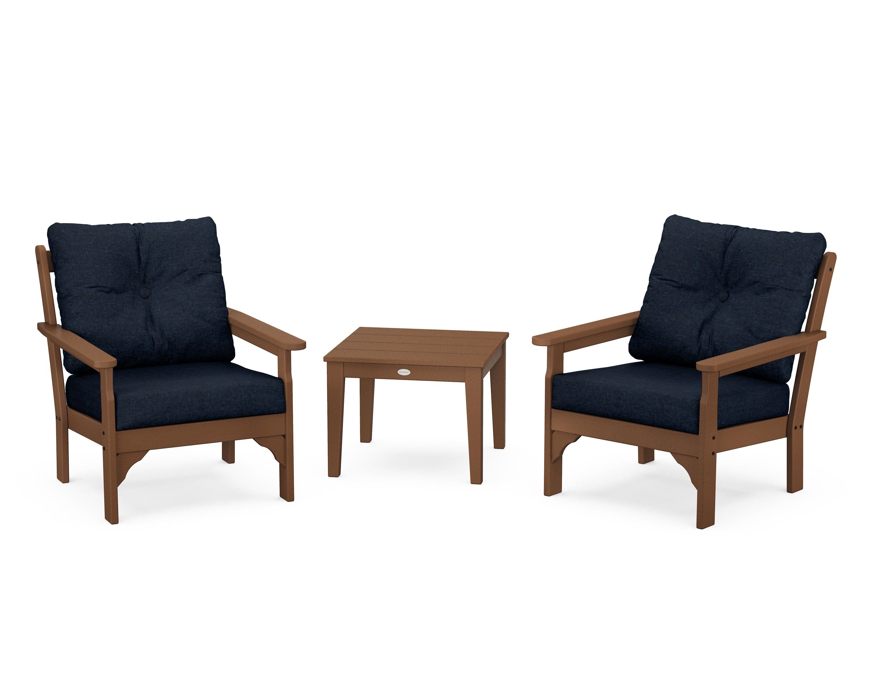 Vineyard 3-Piece Deep Seating Set in Teak / Marine Indigo