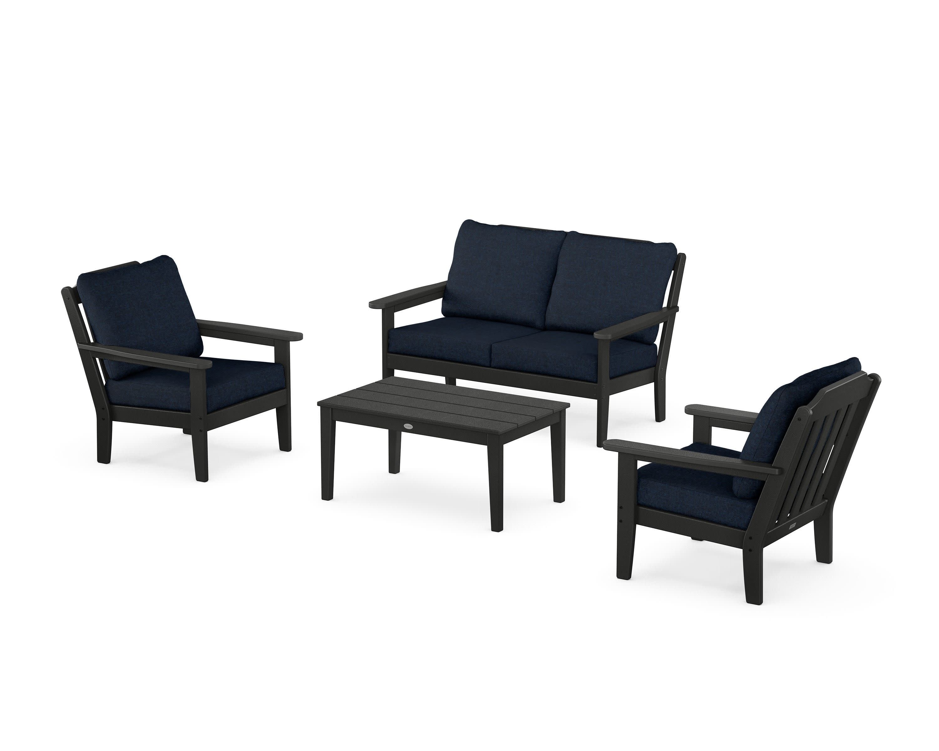 Cottage 4-Piece Deep Seating Set with Loveseat in Black / Marine Indigo