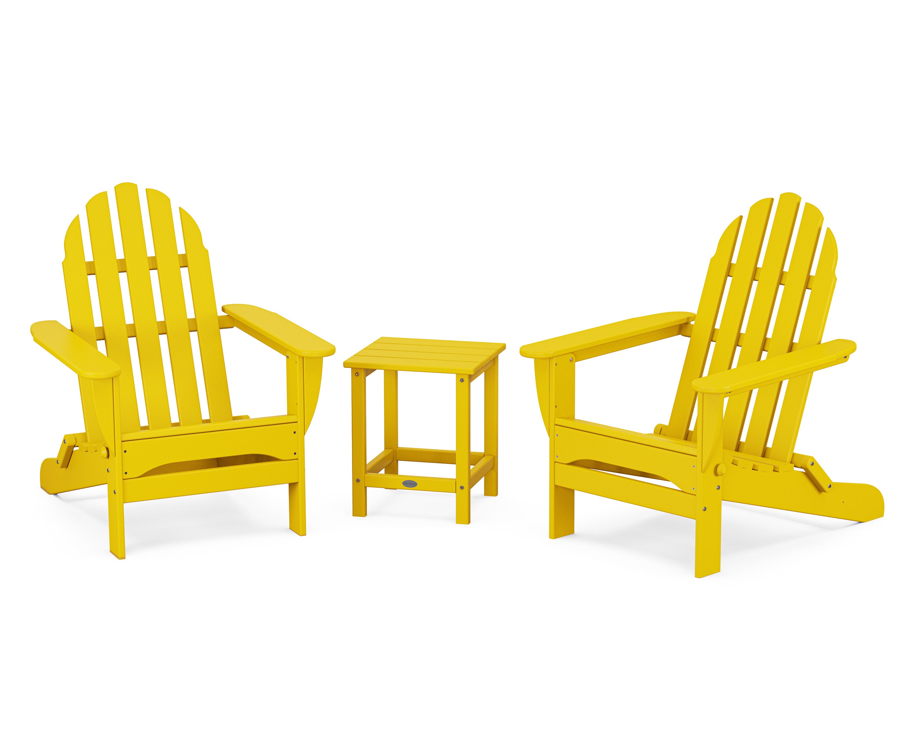 Classic Folding Adirondack 3-Piece Set with Long Island 18" Side Table in Lemon