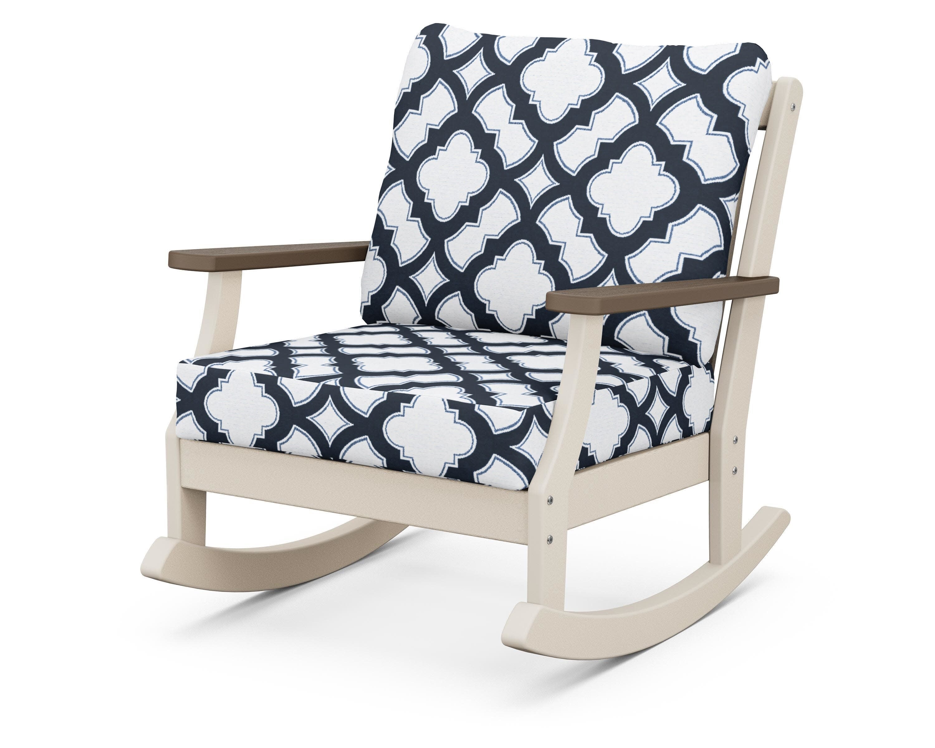 Braxton Deep Seating Rocking Chair in Sand / Kona / Trellis Marine Indigo