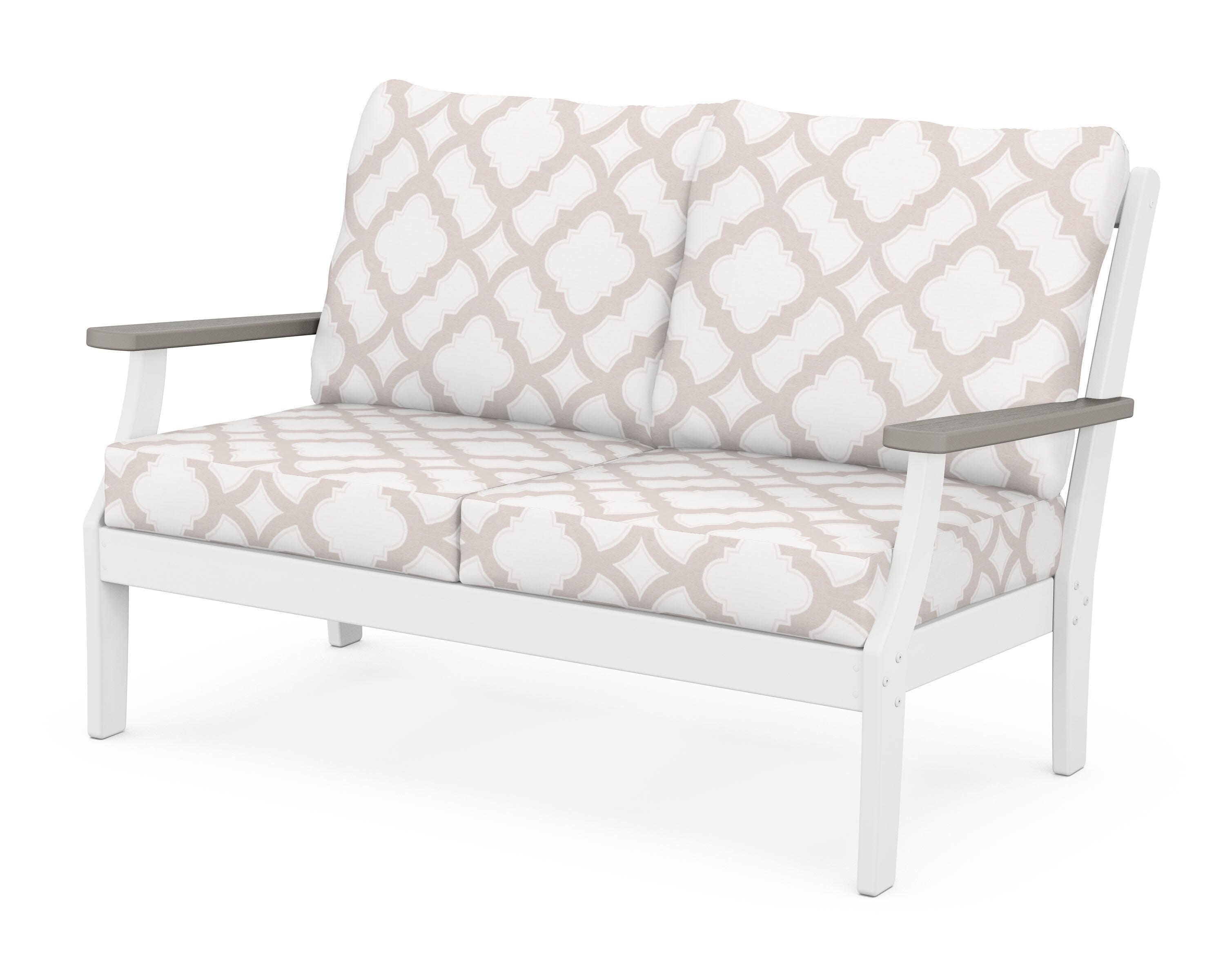 Braxton Deep Seating Loveseat in White / Driftwood / Trellis Dune Burlap