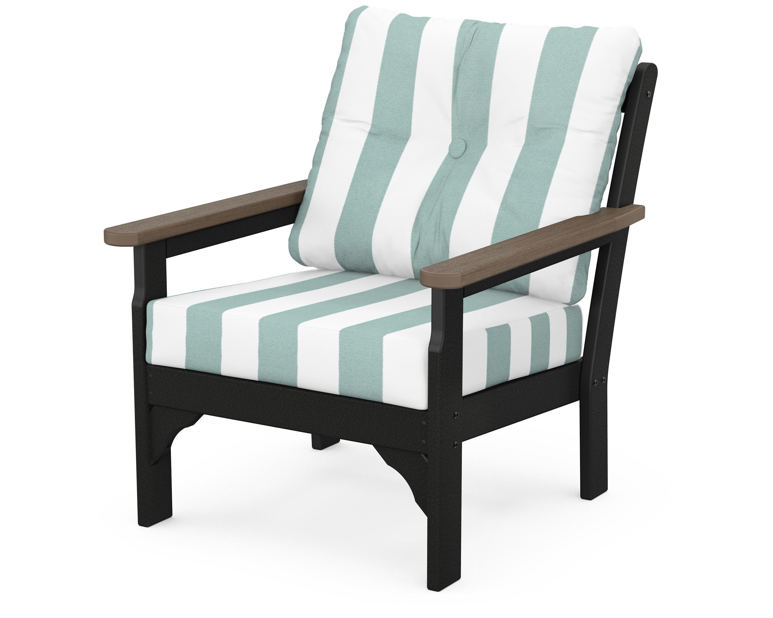 Vineyard Deep Seating Chair in White / Kona / Cabana Stripe Glacier Spa