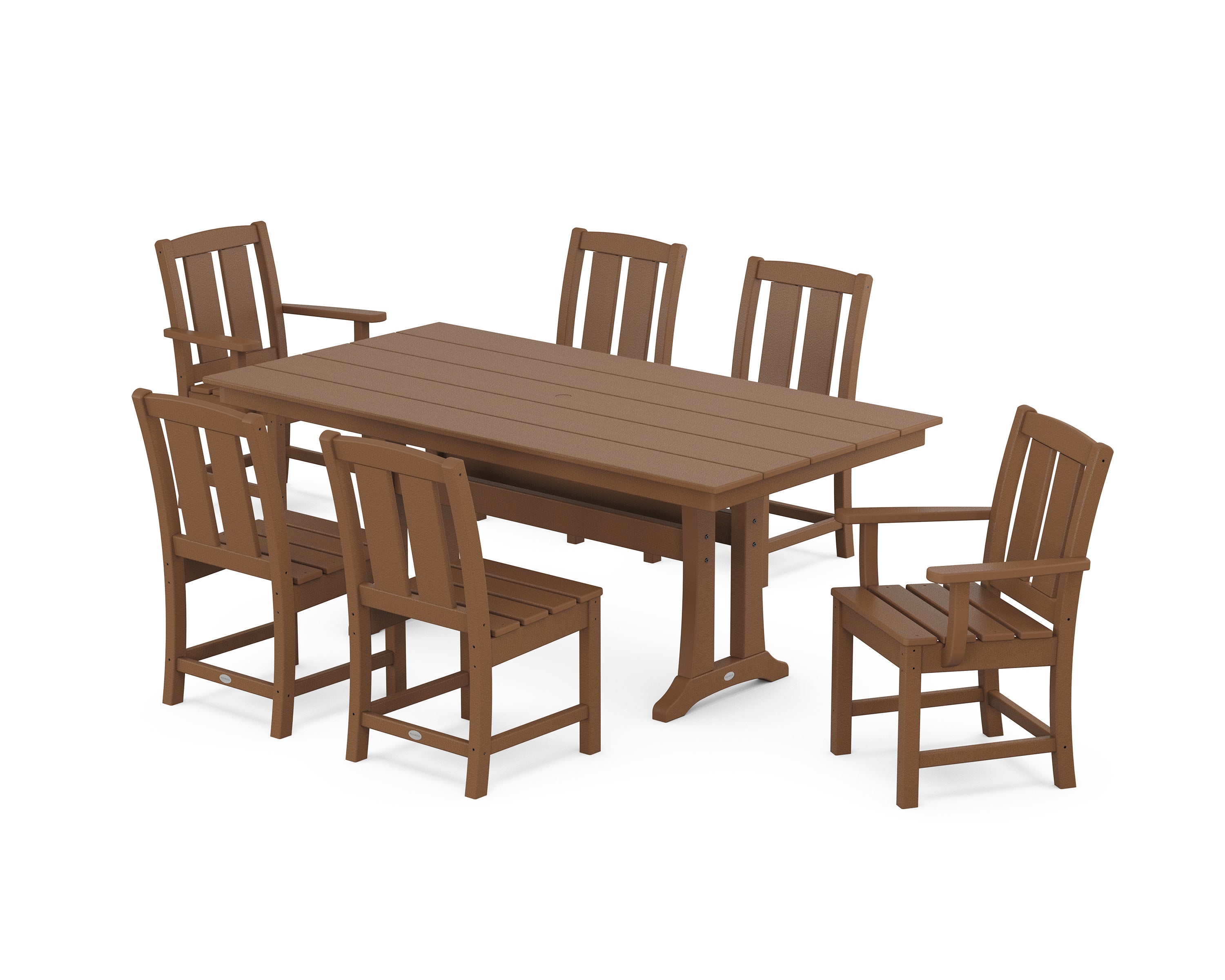 Mission 7-Piece Farmhouse Dining Set with Trestle Legs in Teak