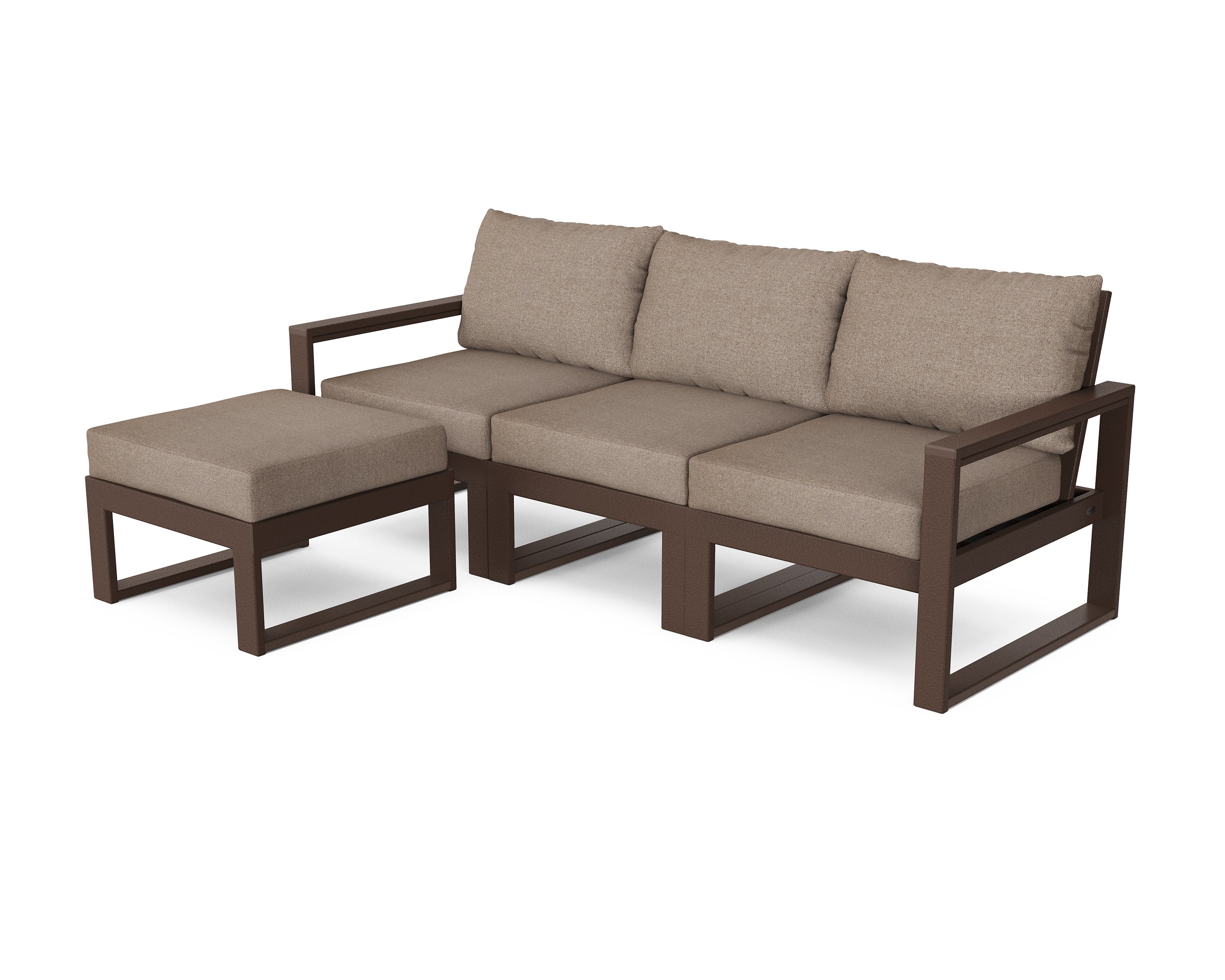 EDGE 4-Piece Modular Deep Seating Set with Ottoman in Mahogany / Spiced Burlap