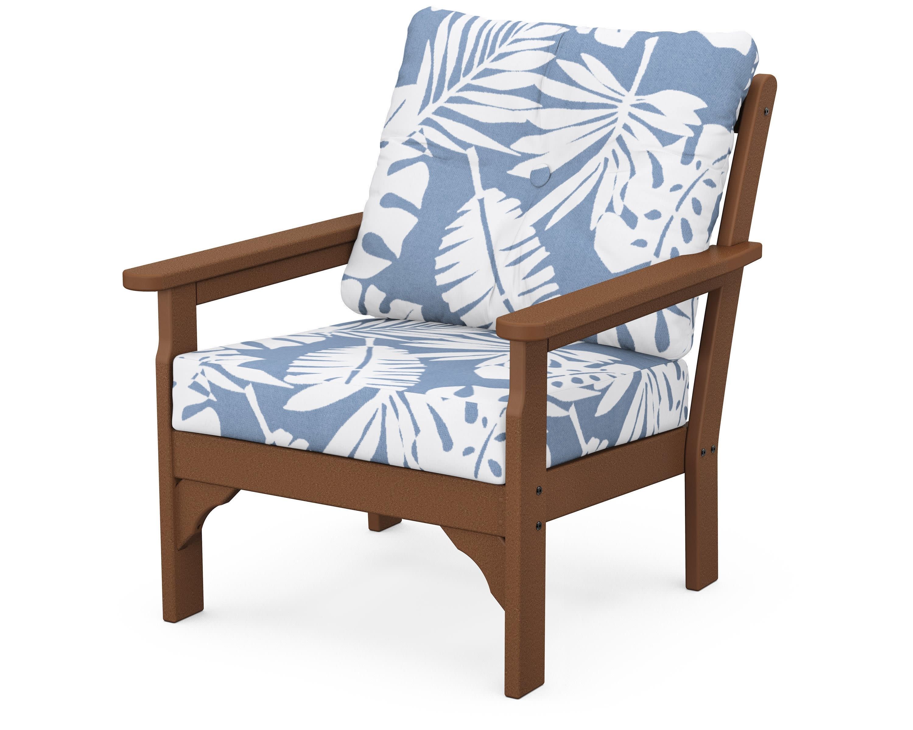 Vineyard Deep Seating Chair in Teak / Leaf Sky Blue