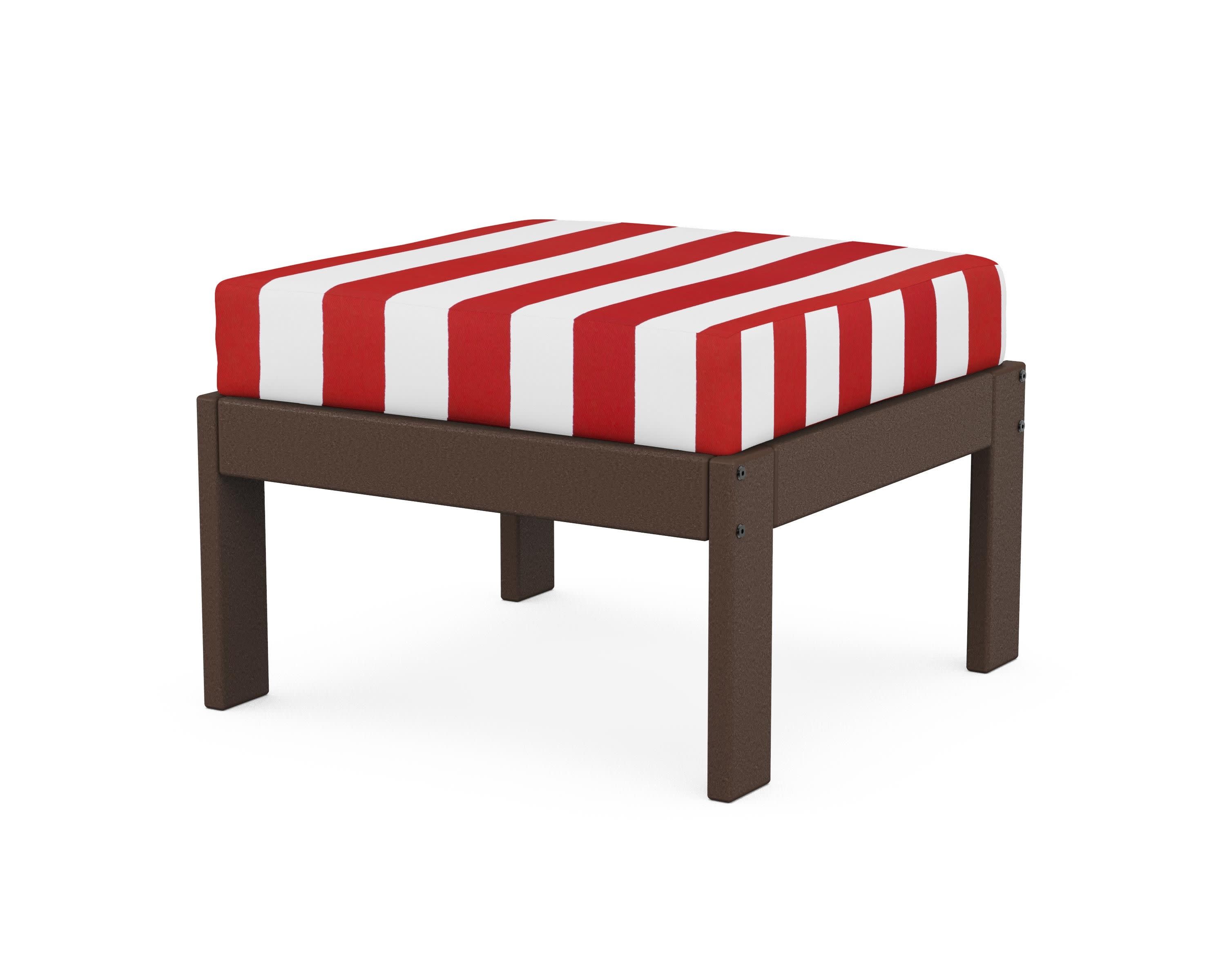 Vineyard Modular Ottoman in Mahogany / Cabana Stripe Crimson