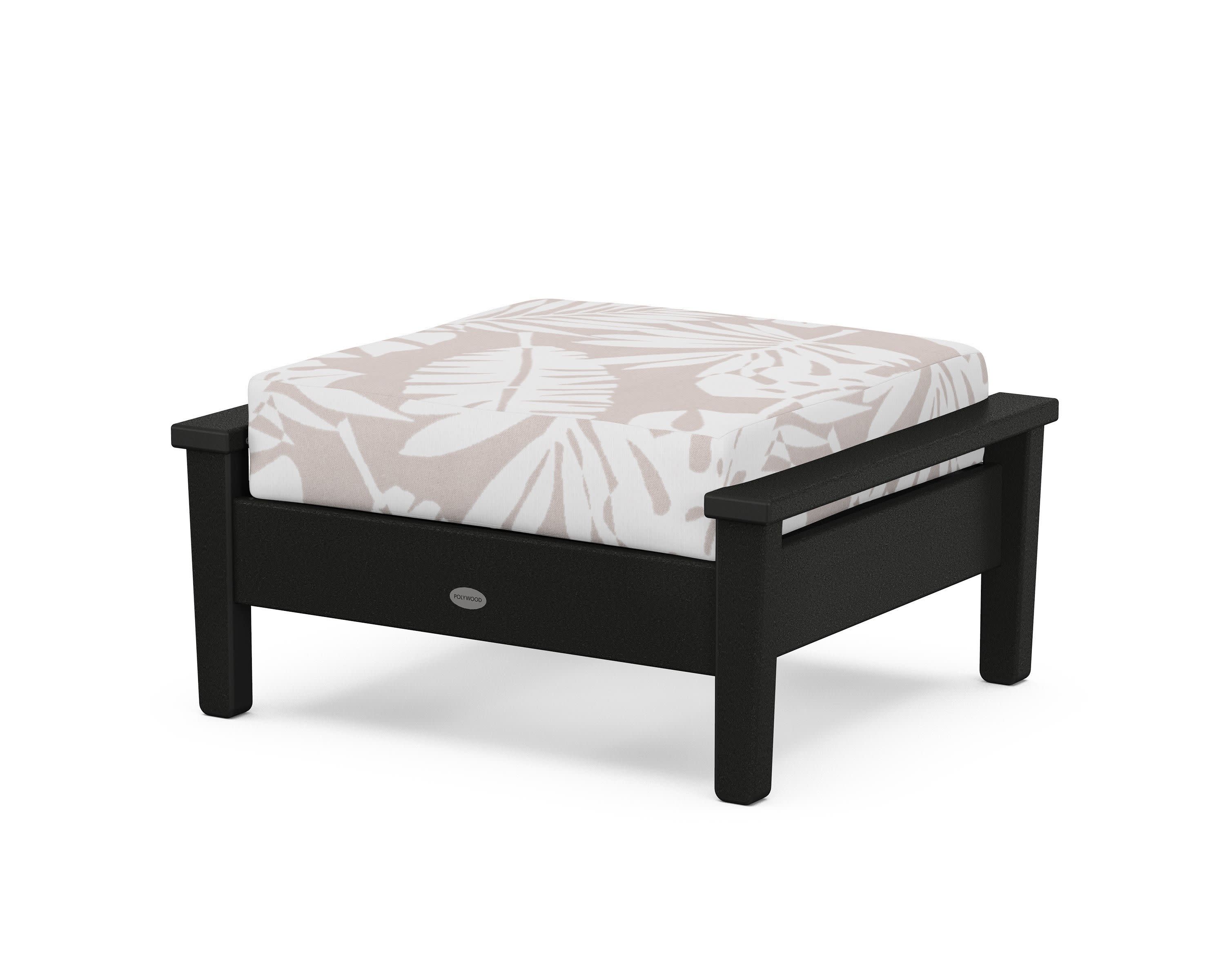 Prescott Deep Seating Ottoman in Black / Leaf Dune Burlap