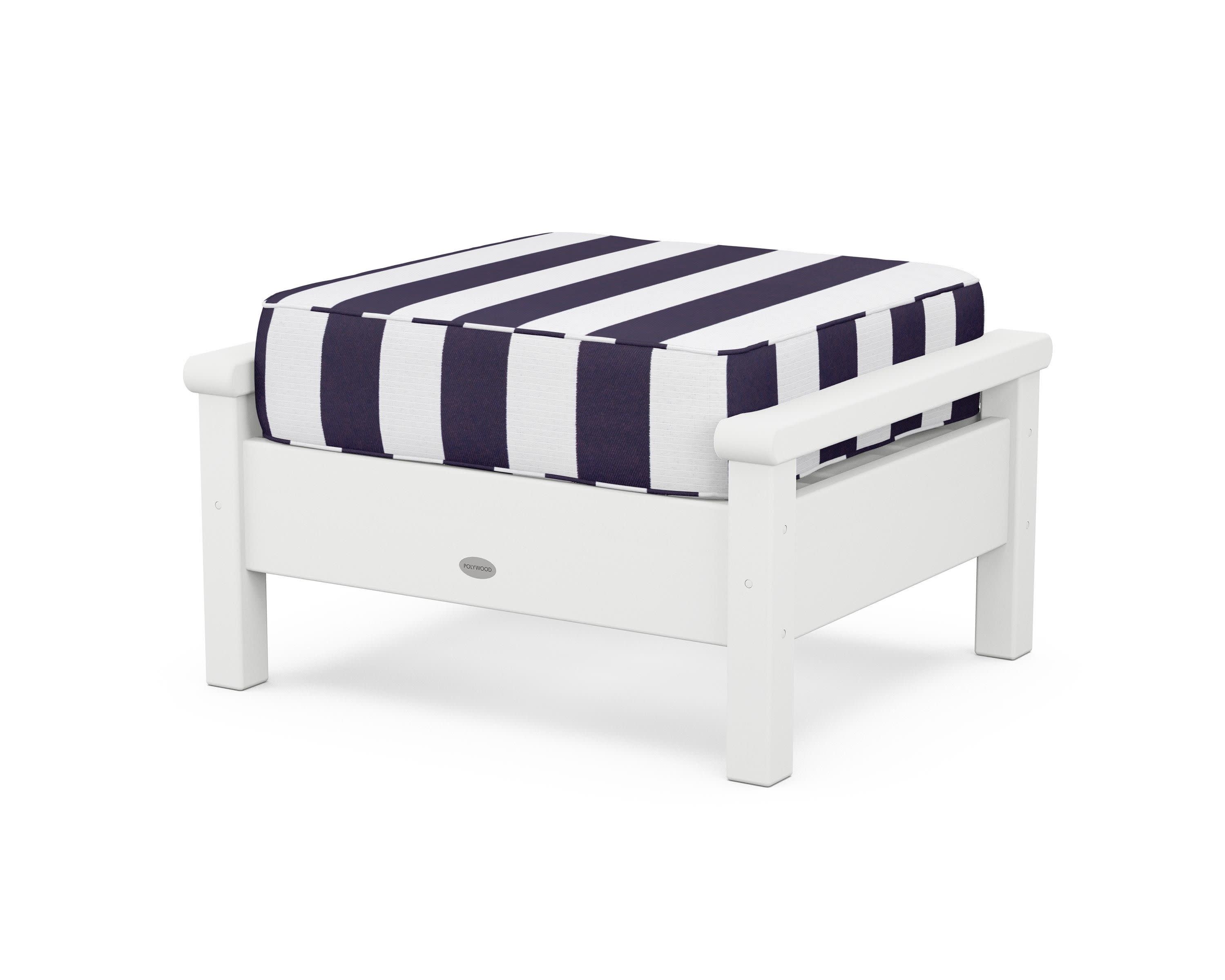 Harbour Deep Seating Ottoman in White / Cabana Stripe Navy
