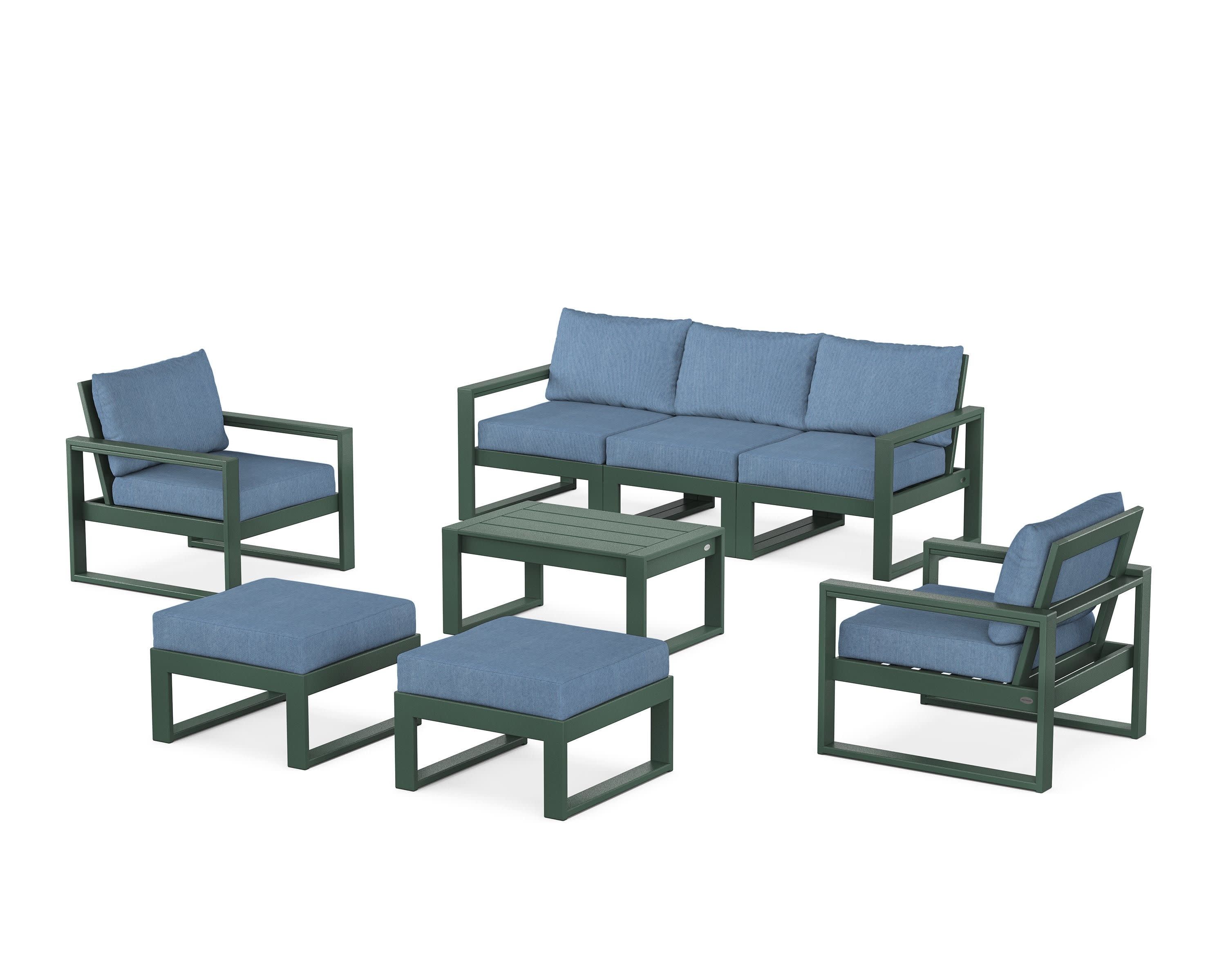 EDGE Sectional 8-Piece Lounge Sofa Set in Green / Sky Blue