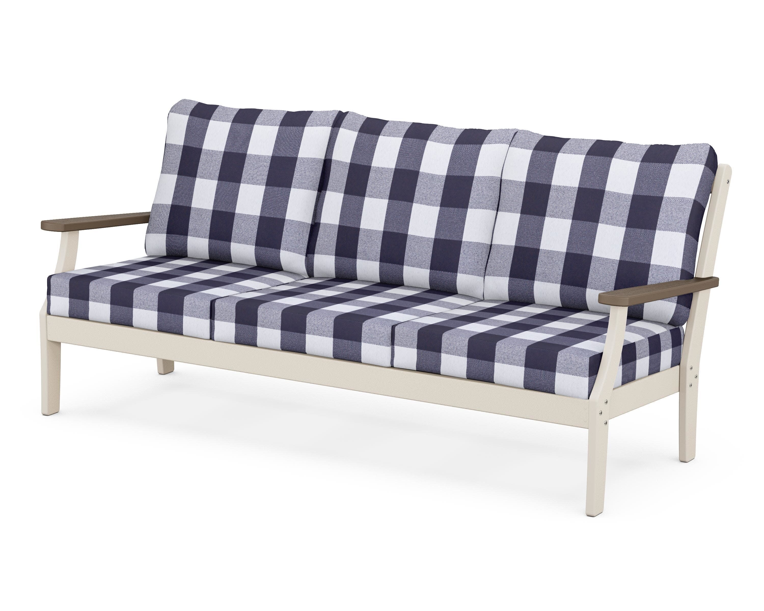 Braxton Deep Seating Sofa in Sand / Kona / Buffalo Plaid Navy