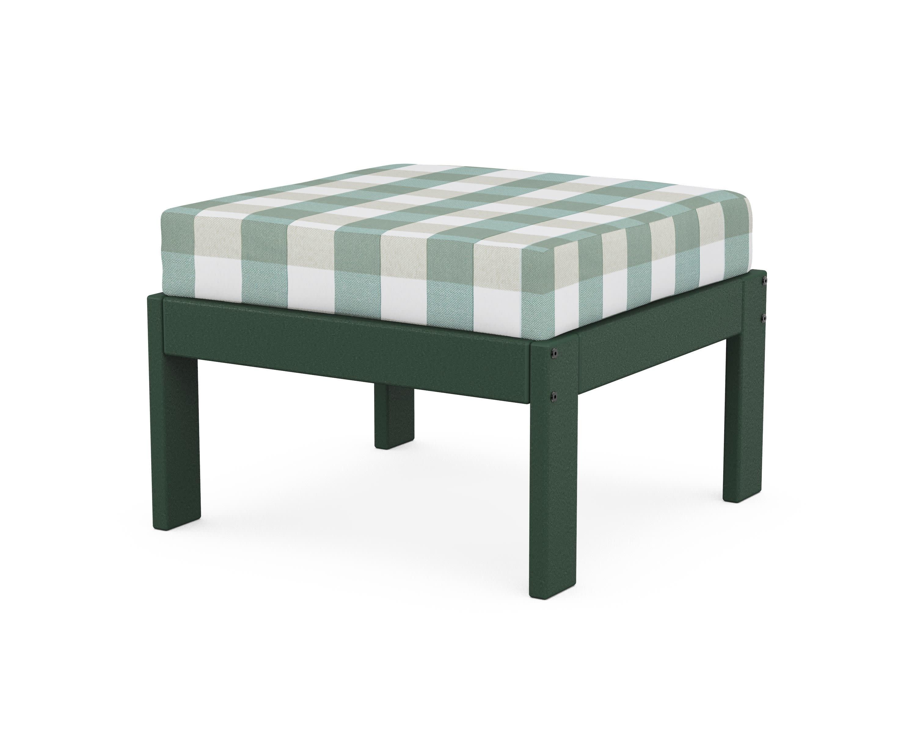 Vineyard Modular Ottoman in Green / Buffalo Plaid Glacier Spa