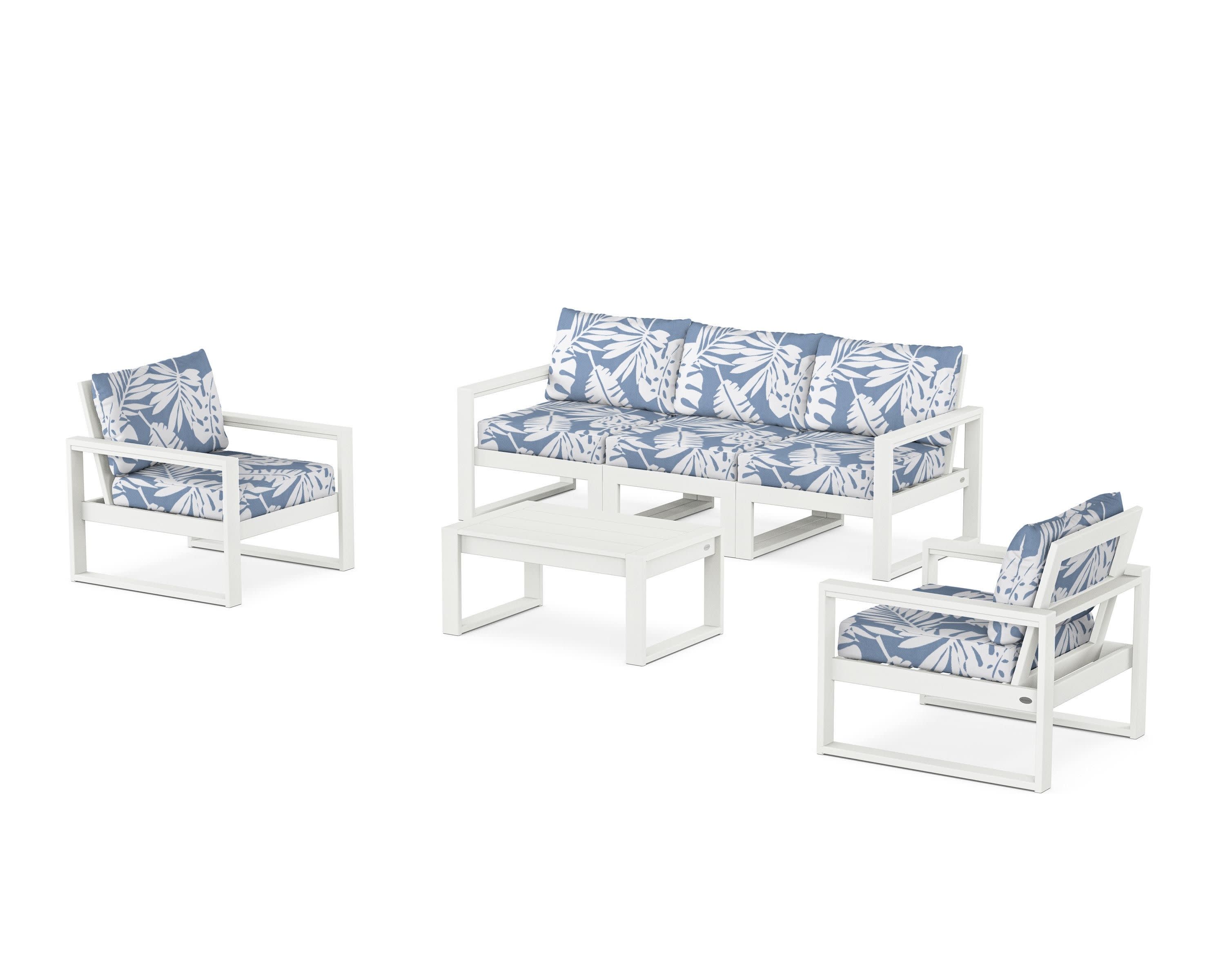 EDGE Sectional 4-Piece Deep Seating Set with Sofa in Vintage White / Leaf Sky Blue