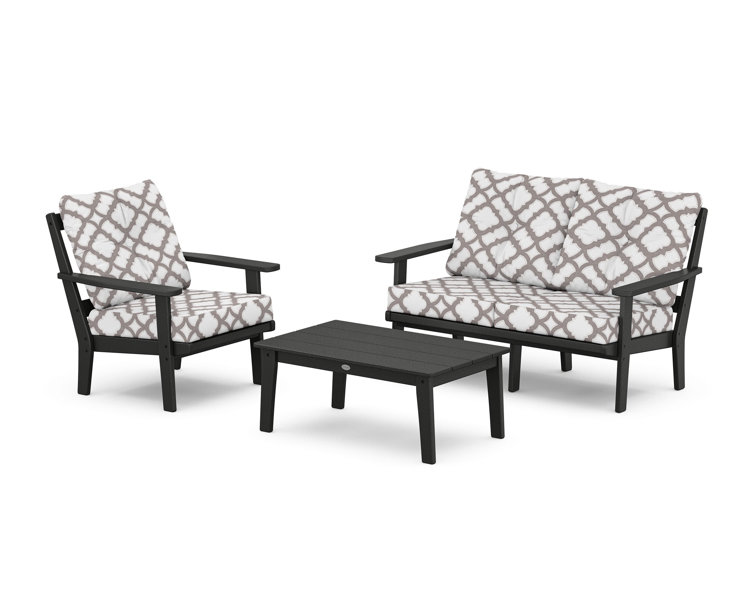 Oxford 3-Piece Deep Seating Set with Loveseat in Black / Trellis Grey Mist