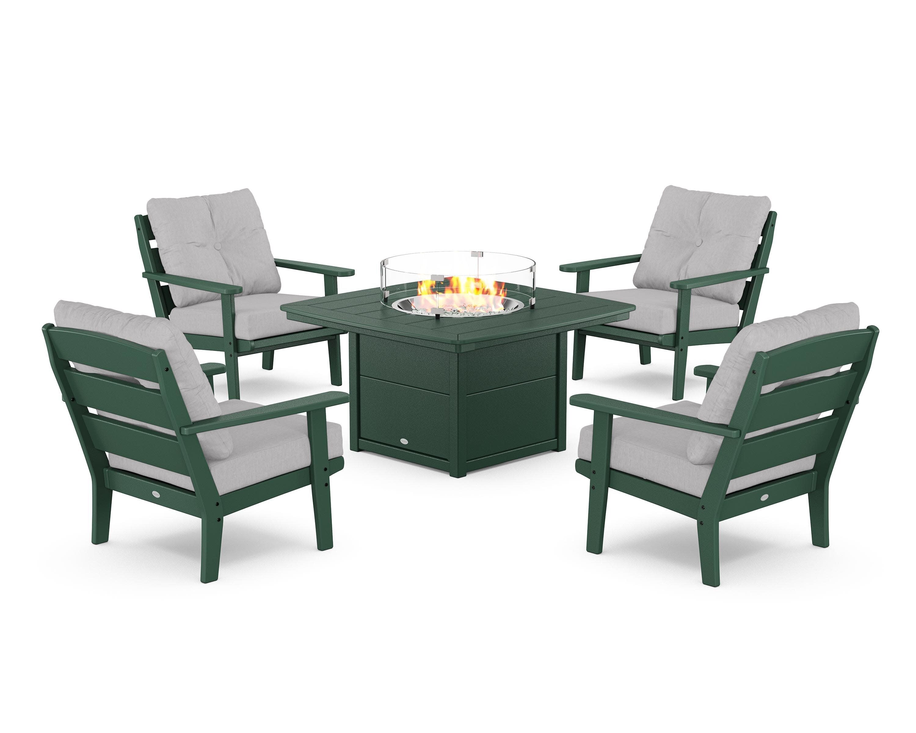Lakeside 5-Piece Deep Seating Set with Nautical Fire Pit Table in Green / Granite